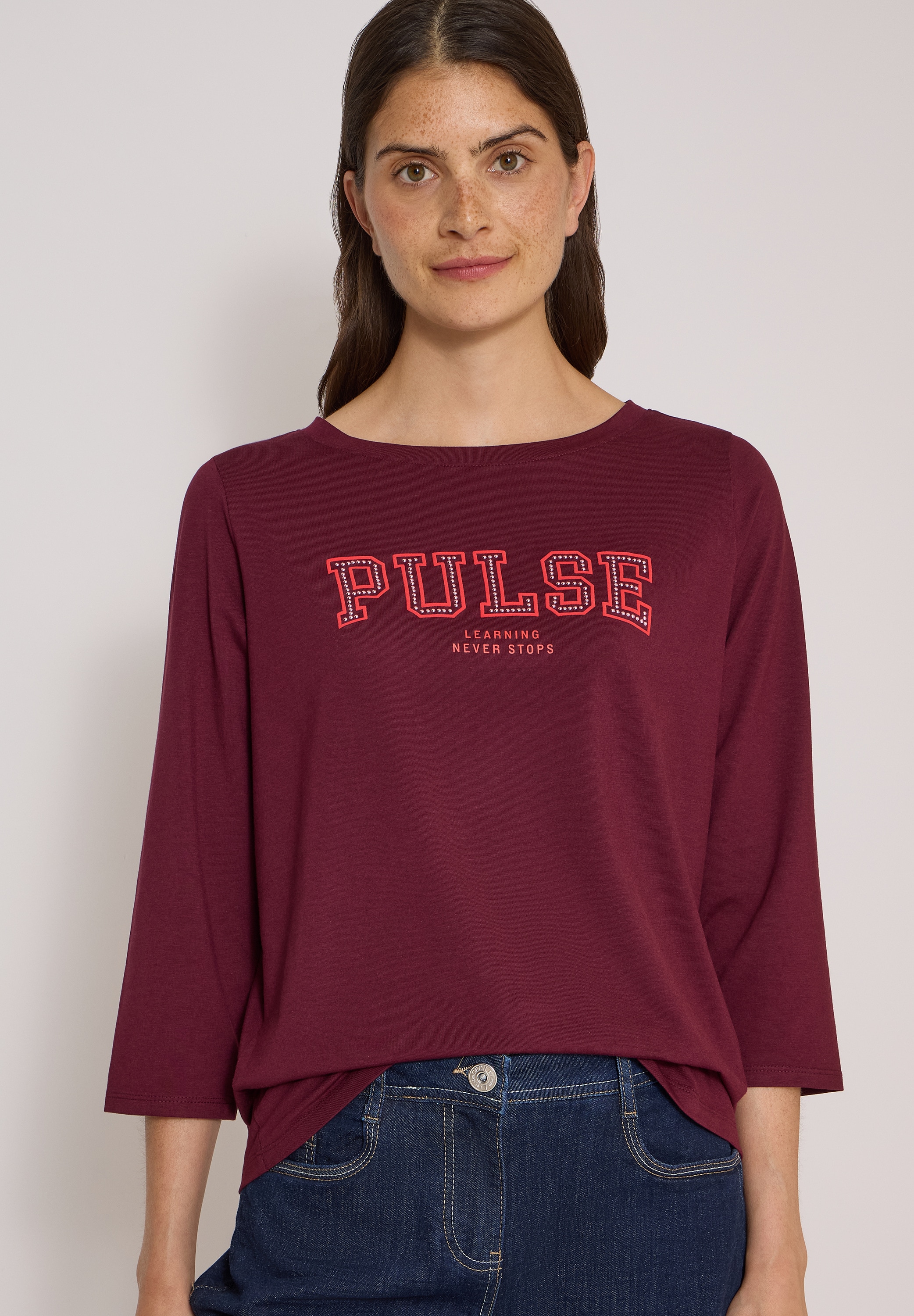 Cecil 3/4-Arm-Shirt mit Boat Neck und Print / Wording Artwork