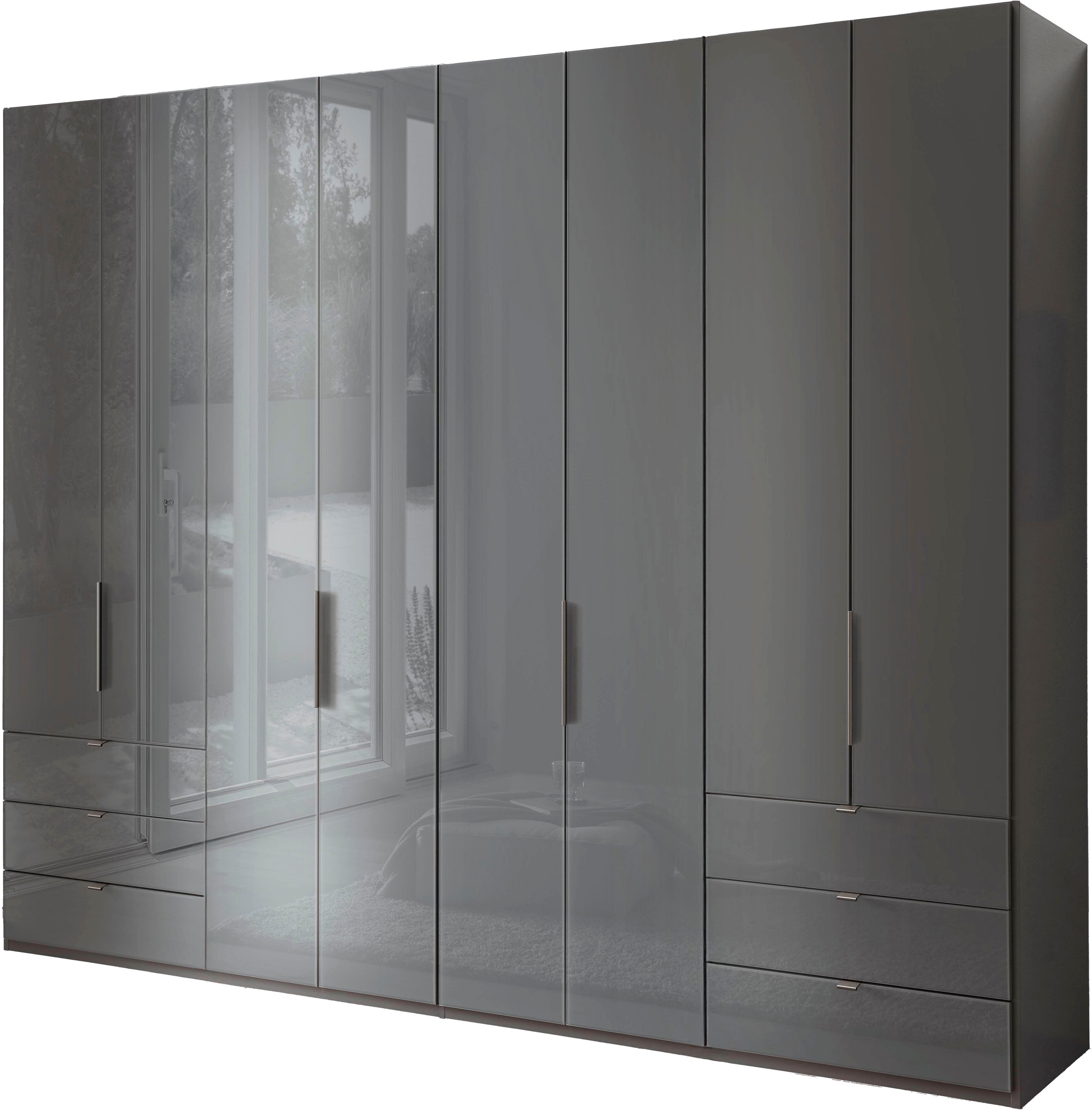 WIEMANN Falttürenschrank "Ohio, Kleiderschrank, Schrank, Garderobe, mit Schubladen, 300 cm" inklusive Einlegeböden & Kleiderstangen, 2 Höhen, MADE IN GERMANY, inklusive Tür und Schubkastendämpfung, hochwertige Glasfront