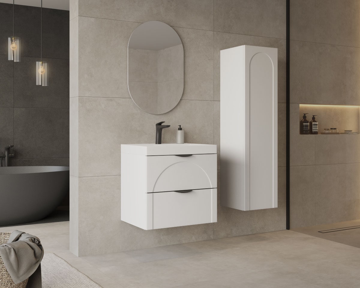 welltime Waschtisch »FLOW CIRCLE mit Waschbecken, Breite 60 oder 80cm, modernes Design« Schrank mit 2 Schubladen, Soft-Close-Function, in 2 Breiten erhältlich