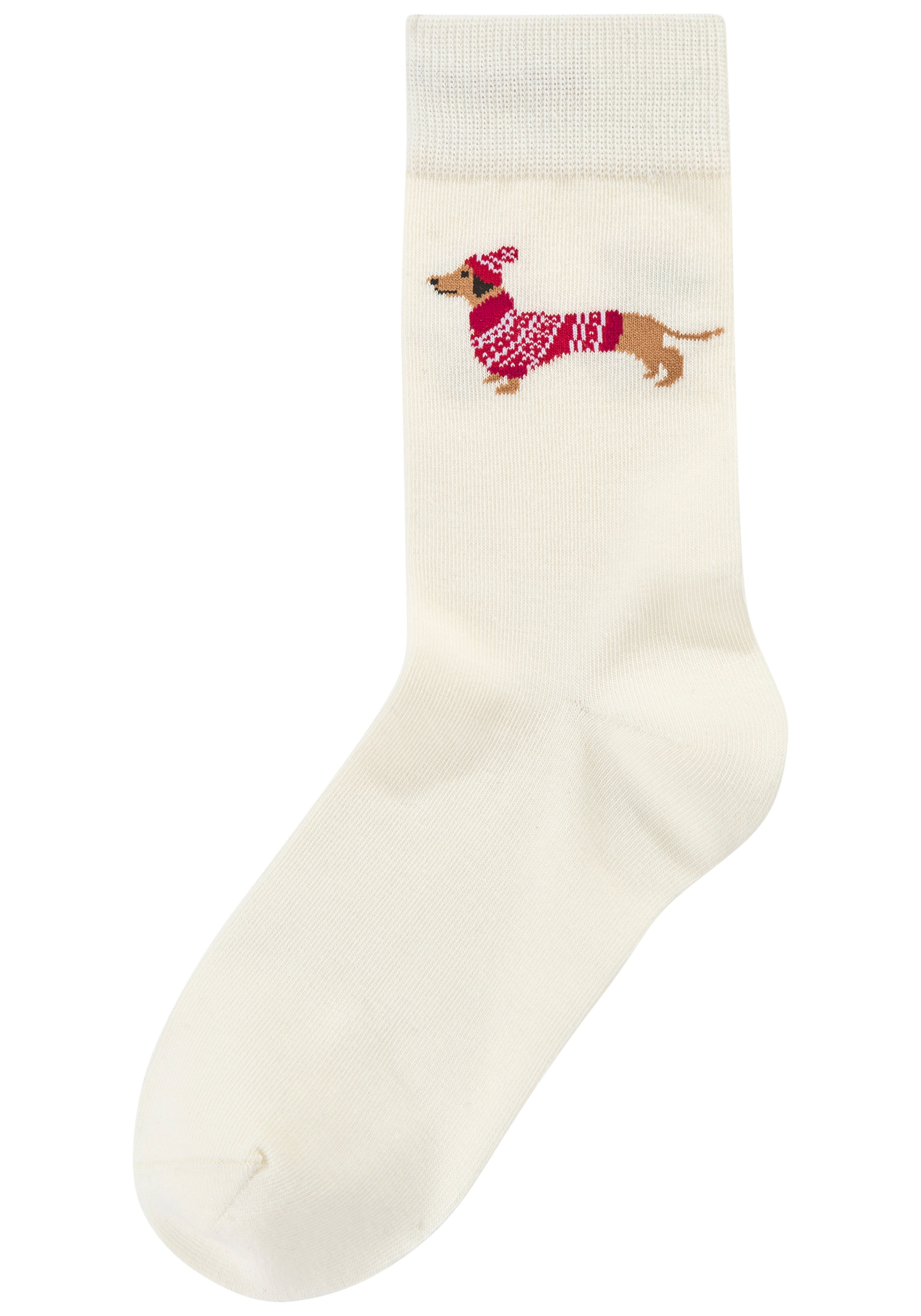 LASCANA Socken Packung, 3 Paar tlg. mit weihnachtlichem Dackelmotiv