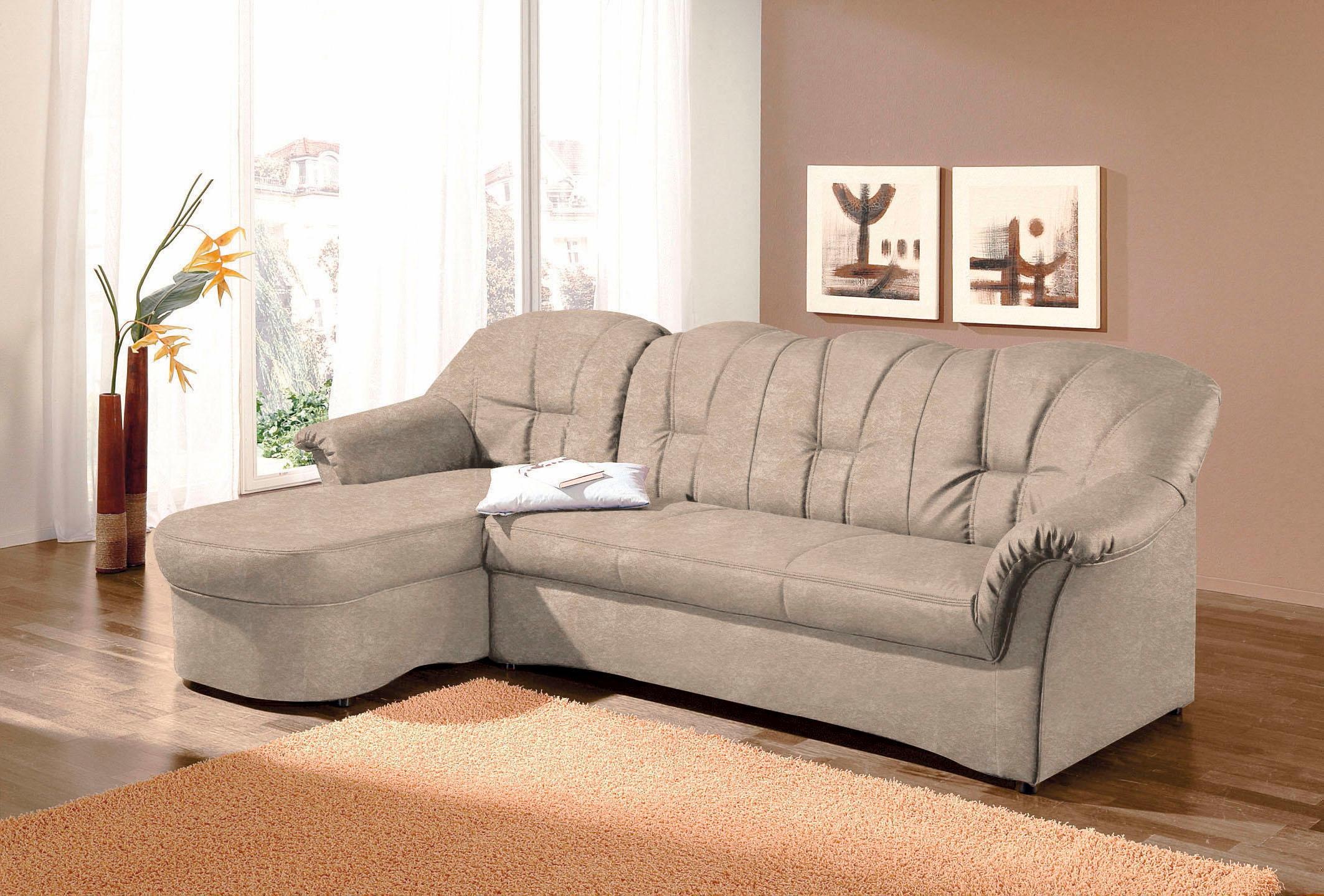 DOMO collection Ecksofa "Papenburg, zeitlose Rückensteppung, elegante Formensprache, L-Form" in großer Farbvielfalt, wahlweise mit Bettfunktion