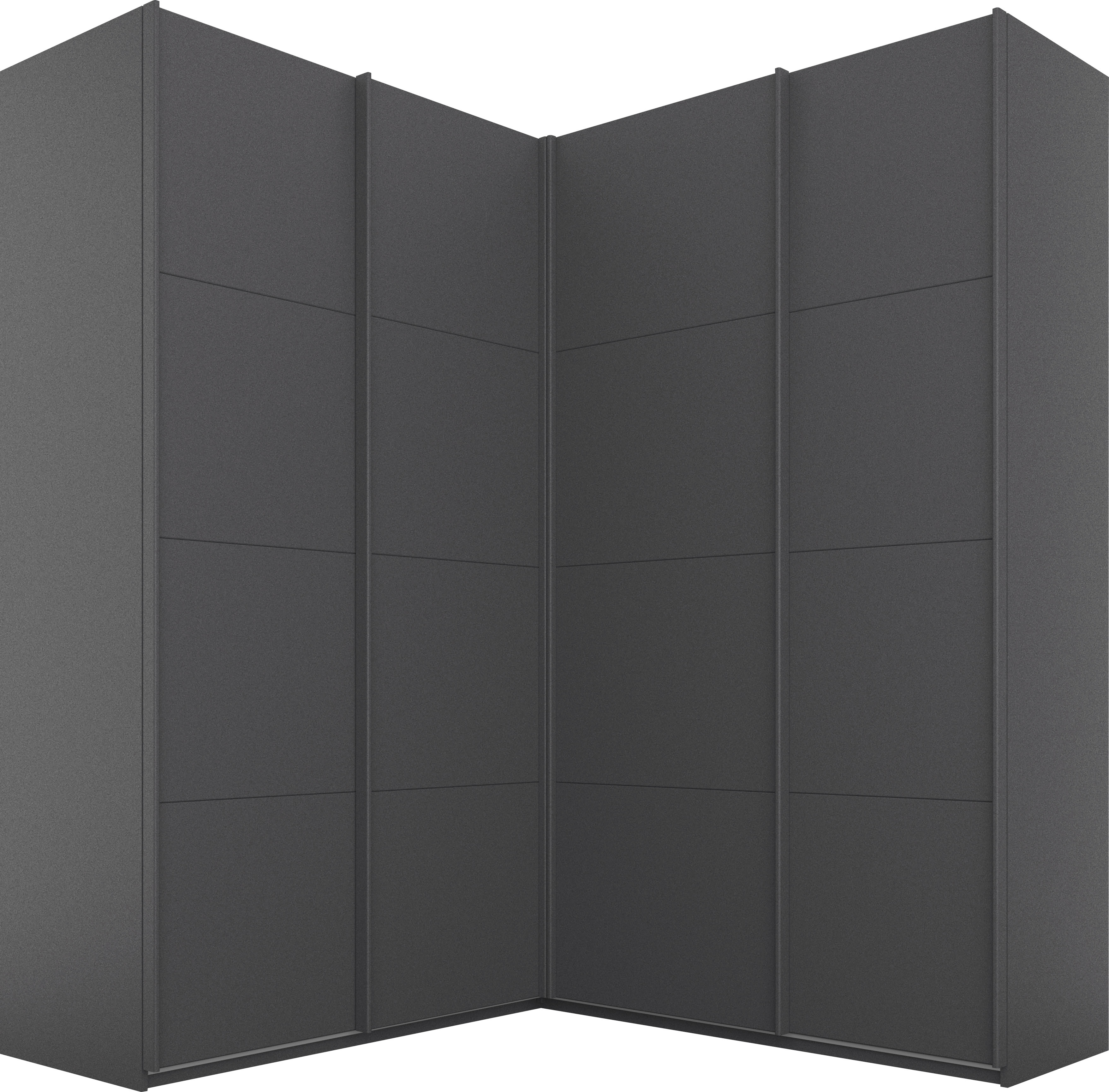 rauch Schwebetürenschrank "Schrank Garderobe Eckkleiderschrank QUADRA Front in Dekor/Hochglanz" Maß 181x187 cm, Höhen 210/229 cm, inkl. Soft-Close-Funktion, extra großer Eckschrank inkl. Schubladeneinsatz MADE IN GERMANY