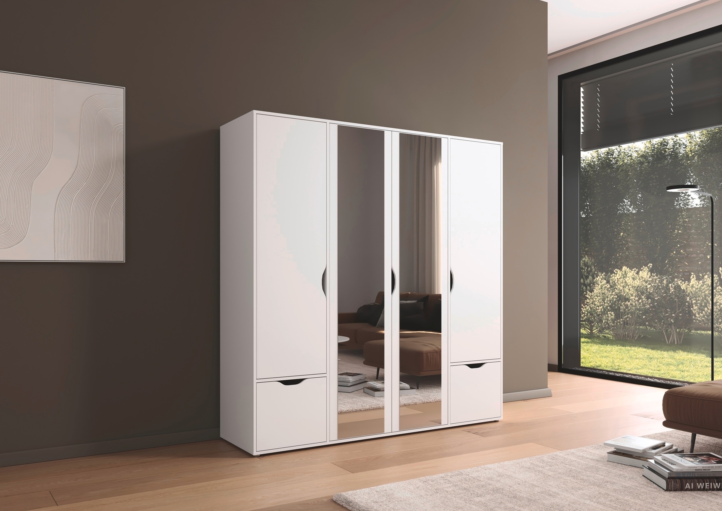 rauch Drehtürenschrank »Kleiderschrank Schrank Garderobe Wäscheschrank NARAI mit Schubladen«, (in 3 verschiedenen Ausstattungen BASIC/CLASSIC/PREMIUM), Griffausfräsungen für eine grifflose Optik TOPSELLER MADE IN GERMANY