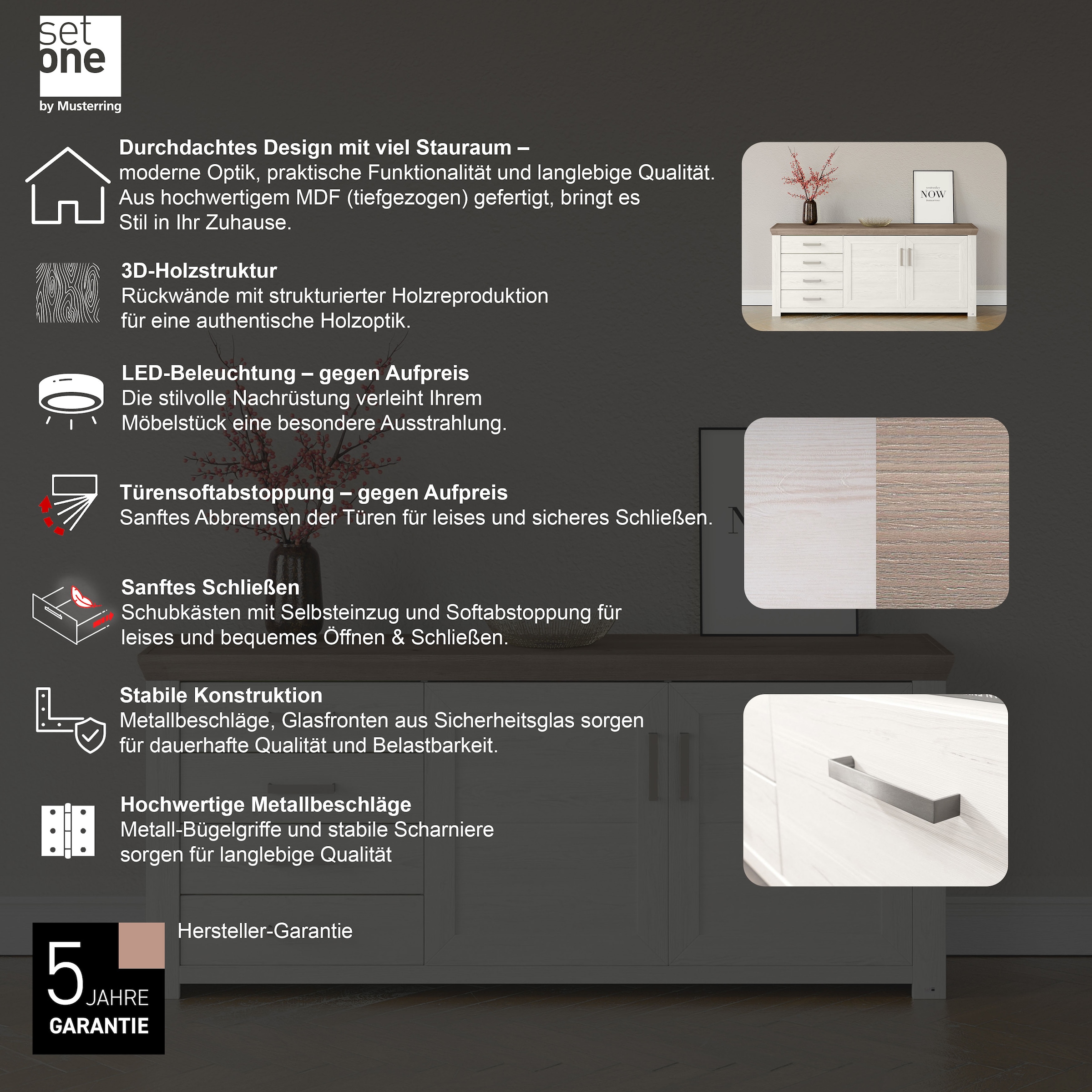 set one by Musterring Sideboard »York«, Typ 51, mit viel Stauraum, Bügelgriff silber, B 184 x H 79 cm