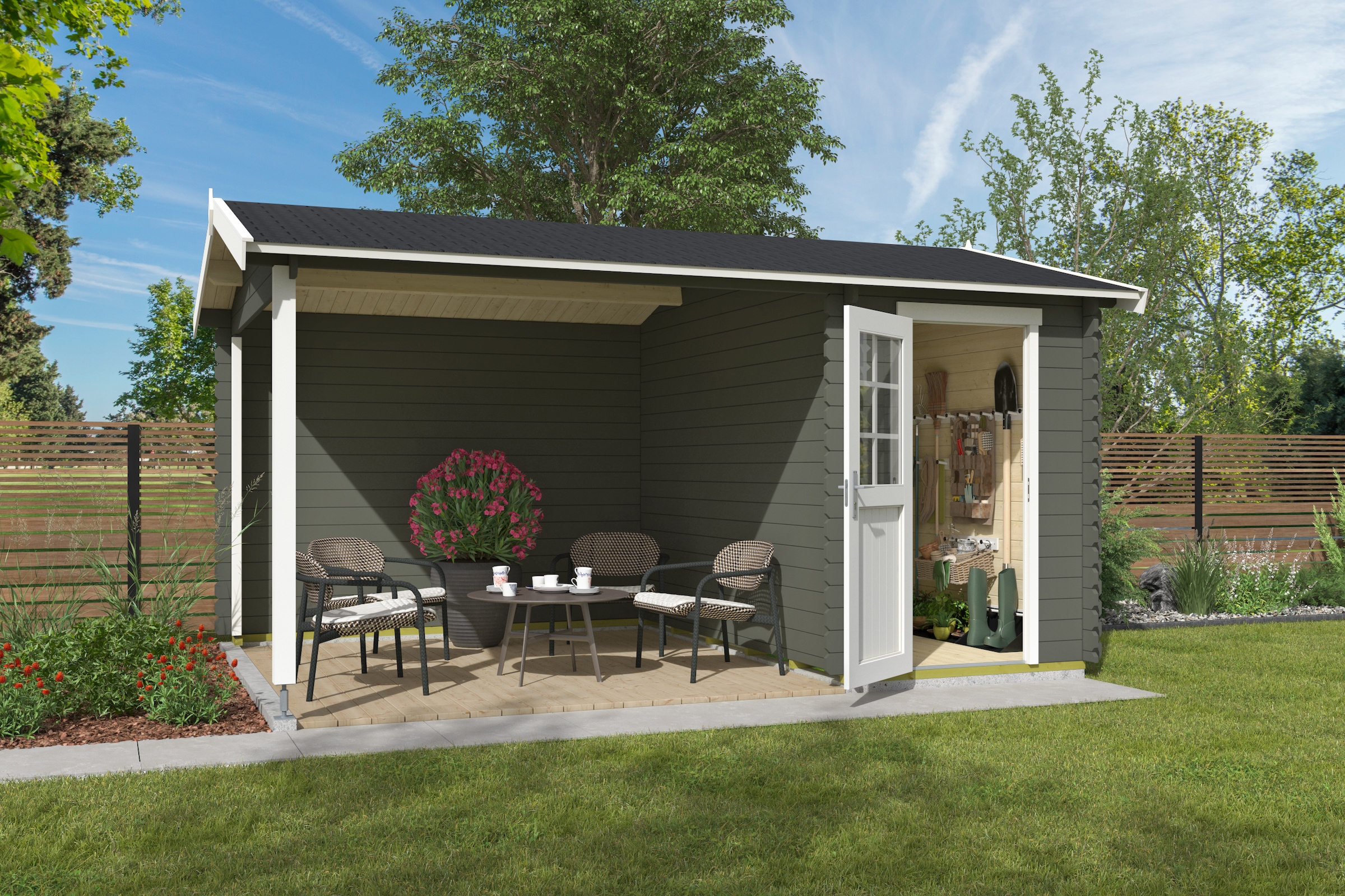 Nordic Holz Gartenhaus "Wibo", (Unterstand inkl. Rückwand) günstig online kaufen