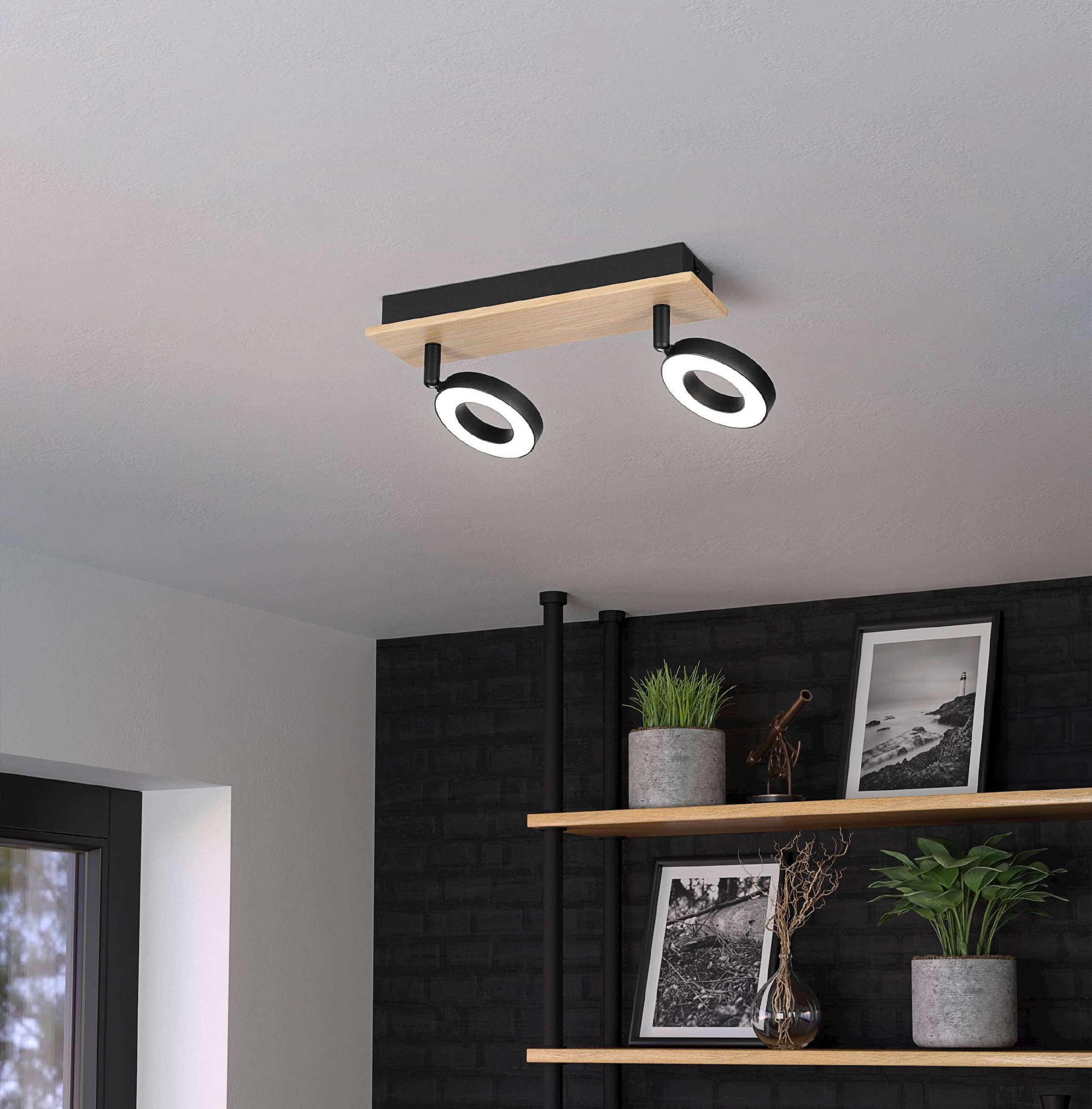 EGLO Deckenleuchte »Rielves Deckenlampe, Holz und Metall, Spotbalken schwenkbar, Lampe« LED-Modul 1 Stk. Warmweiß Spot - L28 x B7 x H17,5 cm - braun, schwarz - 2X4,2W inkl.