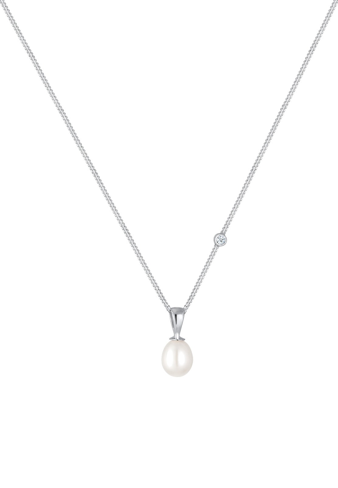 Elli DIAMONDS Collierkettchen »Süßwasserzuchtperl Diamant Weiß (0,03 ct) 925 Sterling Silber«