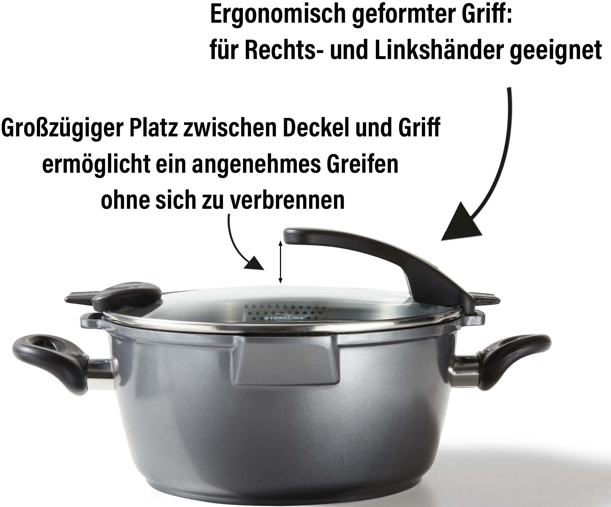 Thumbnail - STONELINE Topf-Set "Future" Set, Kochtopf 20/24, Stieltopf 18 cm, Schmorpfanne 20/24 cm, 8 Stk. tlg. Aluminiumguss