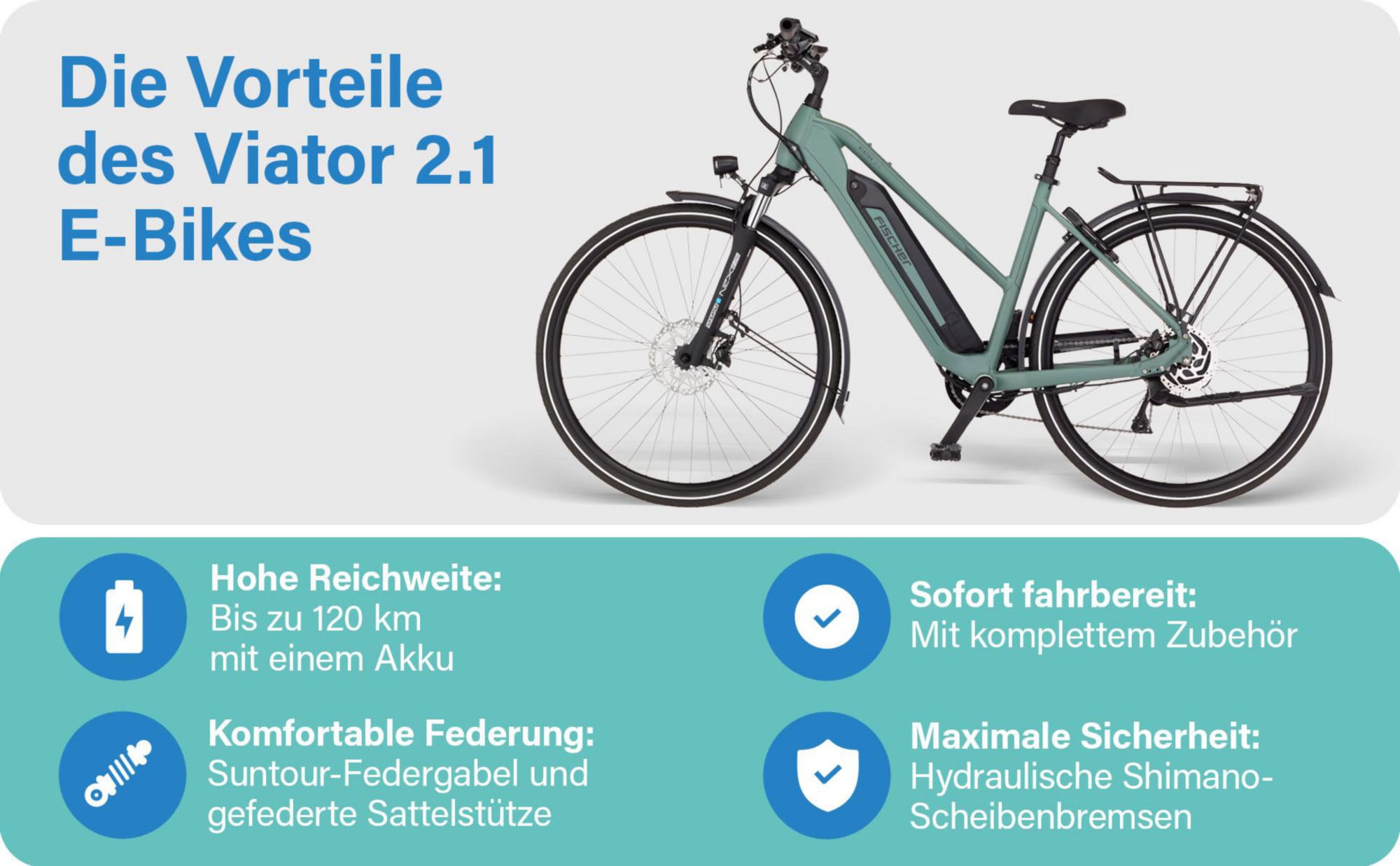 FISCHER Fahrrad »VIATOR 2.1 459 ACTIVE« 8 Gang Shimano ACERA Schaltwerk Heckmotor mit Akku-Ladegerät;mit Werkzeug,  Pedelec, Elektrofahrrad für Damen und Herren