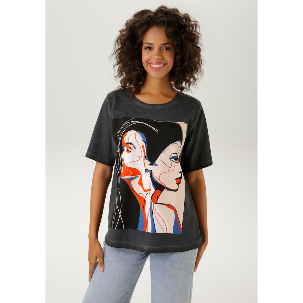 Aniston CASUAL T-Shirt, mit kunstvoll gestalteten Gesichtern bedruckt - NEUE KOLLEKTION