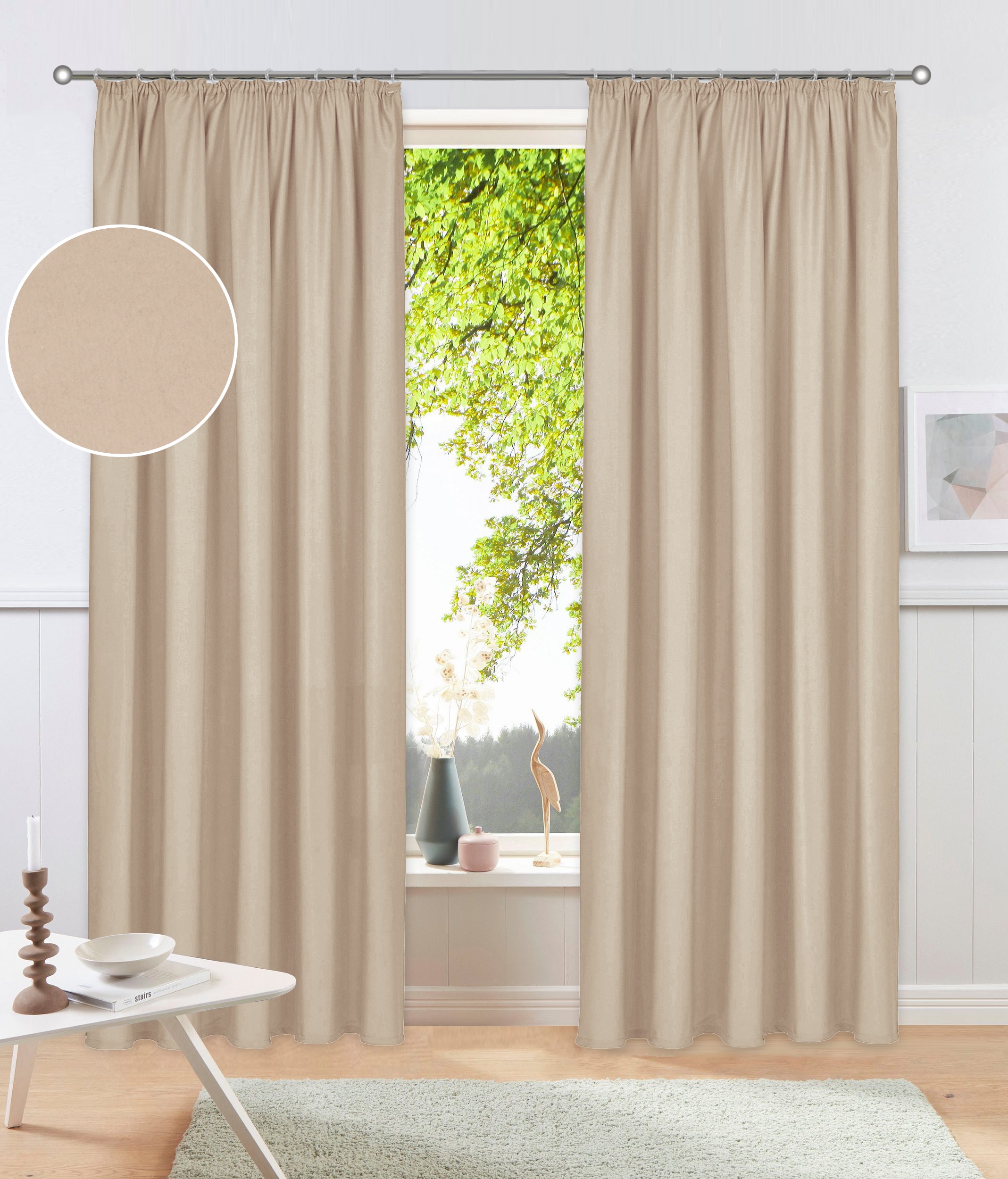 OTTO home Vorhang "Raja, Gardinen mit Kräuselband, Vorhänge Wohnzimmer" Kräuselband 2 Stk. tlg. 2er-Set, Bestseller, einfarbig, modern, pflegeleicht, Mikrofaser