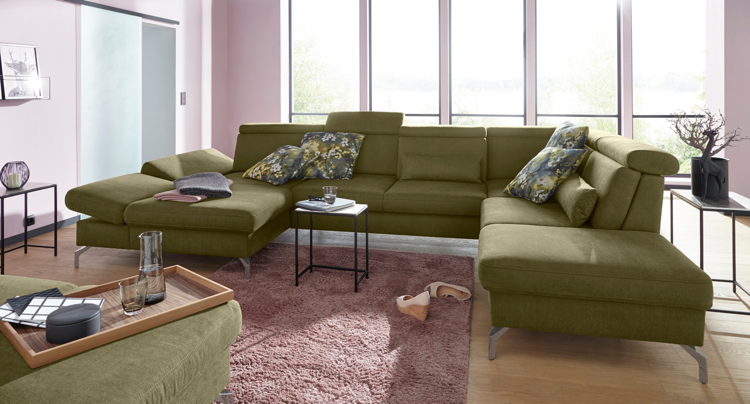 sit&more Wohnlandschaft »Brisbane U-Form«, Fußhöhe 15 cm, inklusive Sitztiefen-, Armteil- und Kopfteilverstellung