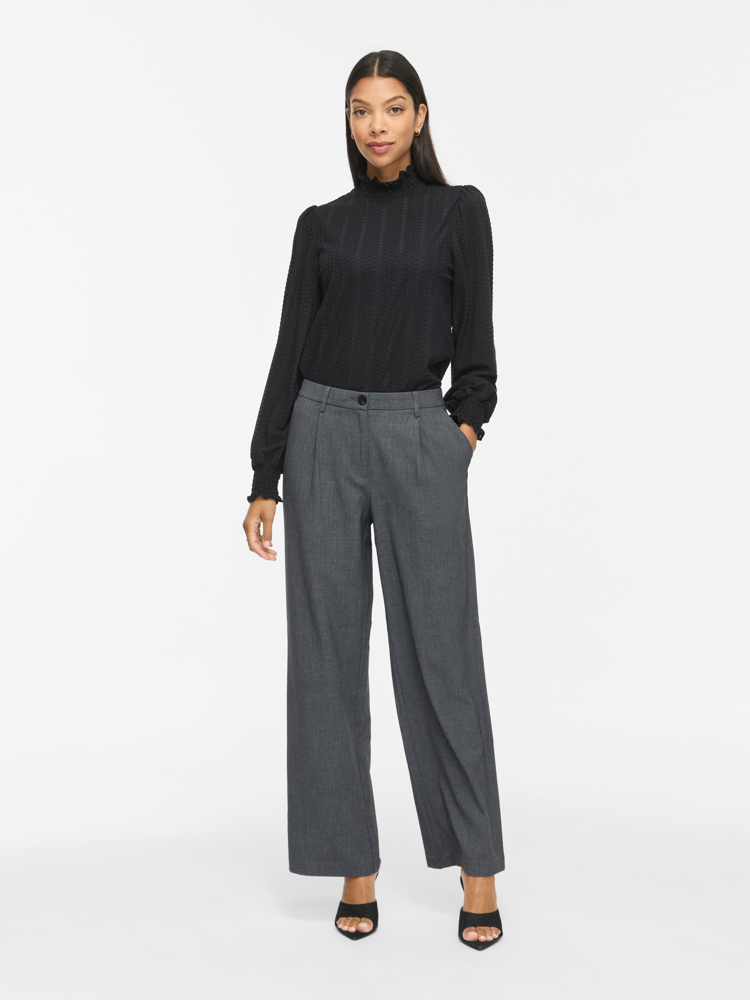 Vila Stehkragenshirt »VILYRI L/S SMOCK TOP - NOOS« Materialmix