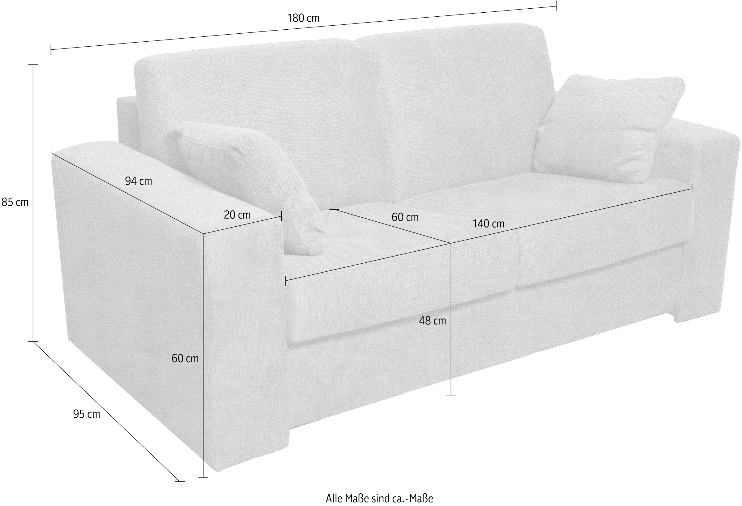 Home affaire 2-Sitzer »Roma«, mit 123x198 Dauerschlaffunktion, BAUR Liegemaße Unterfederung, | bestellen ca cm