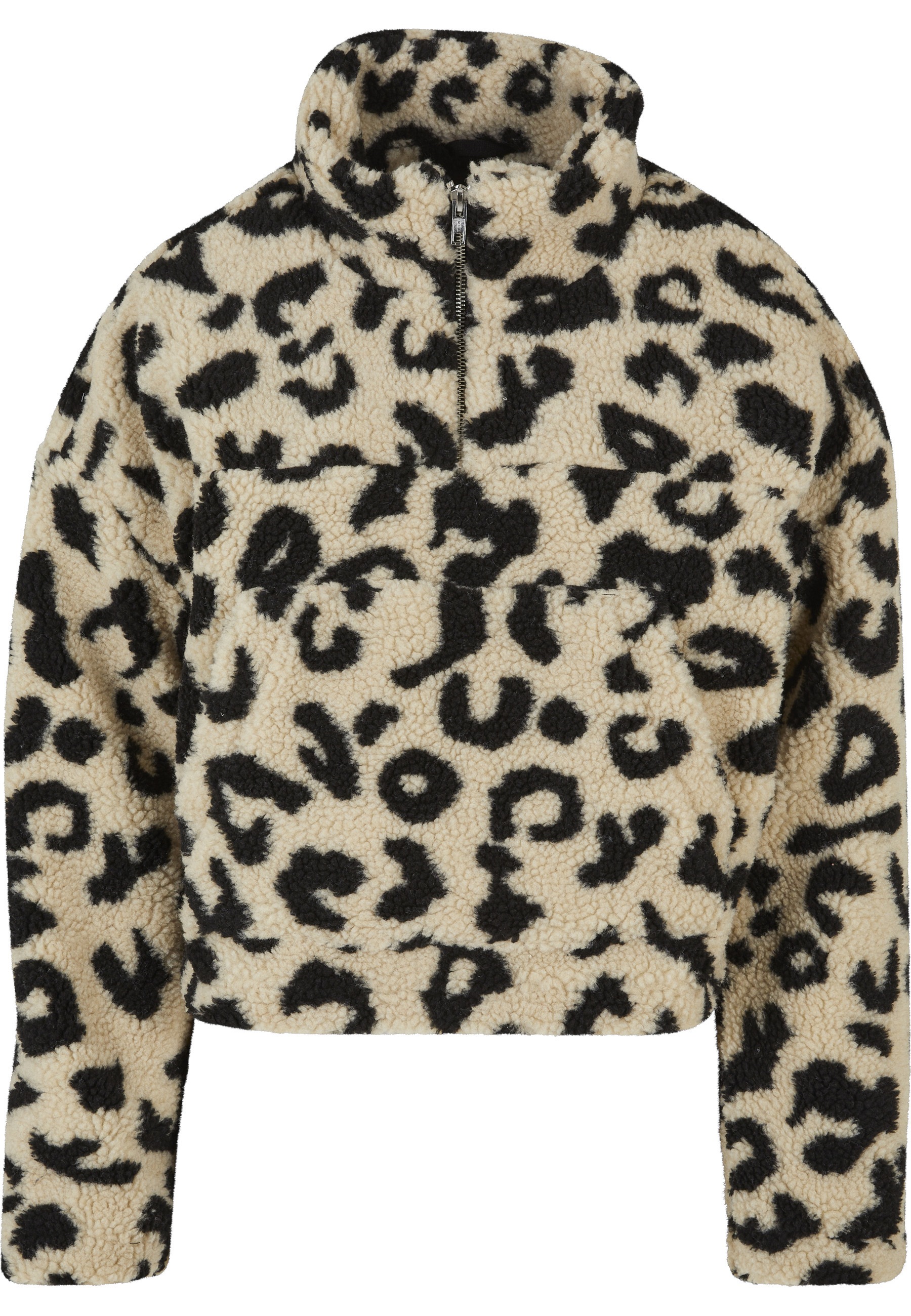 URBAN CLASSICS Trainingskapuzenpullover "Urban Classics Damen Ladies Short AOP Sherpa Troyer" 1 Stk.