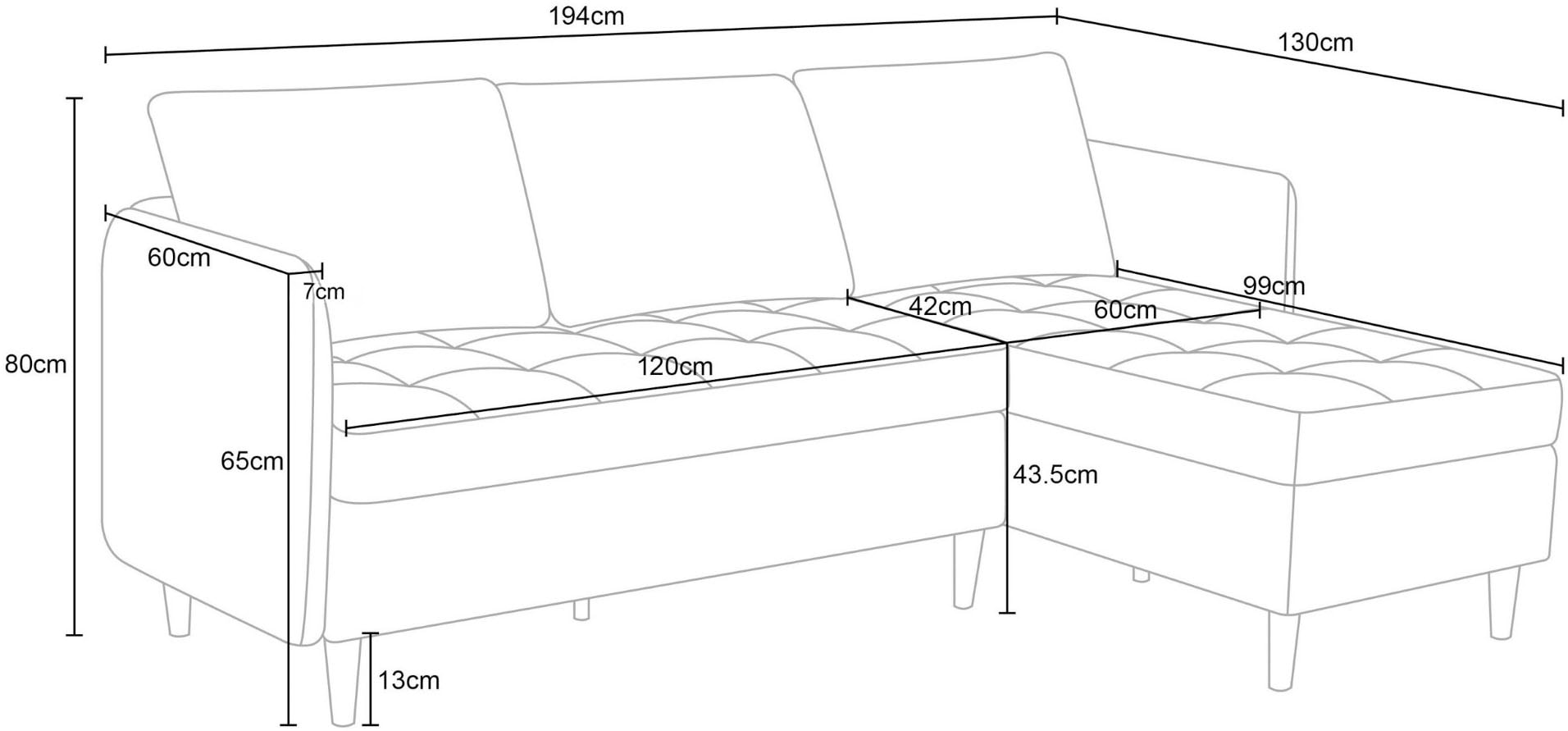 Dorel Home Ecksofa »LINDHUS, Chenille, L-Form, Breite 194cm, verschiedene Stellvarianten« Recamiere, Stauraum, Modulsofa