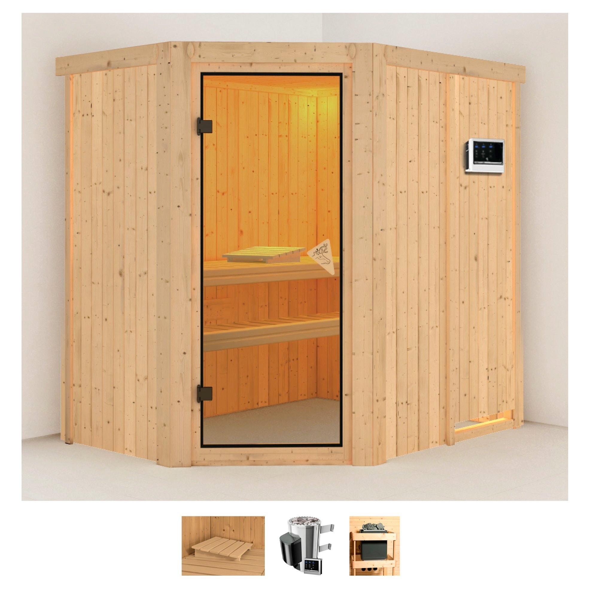 Karibu Sauna "Swantje", 3,6-kW-Plug & Play Ofen mit externer Steuerung