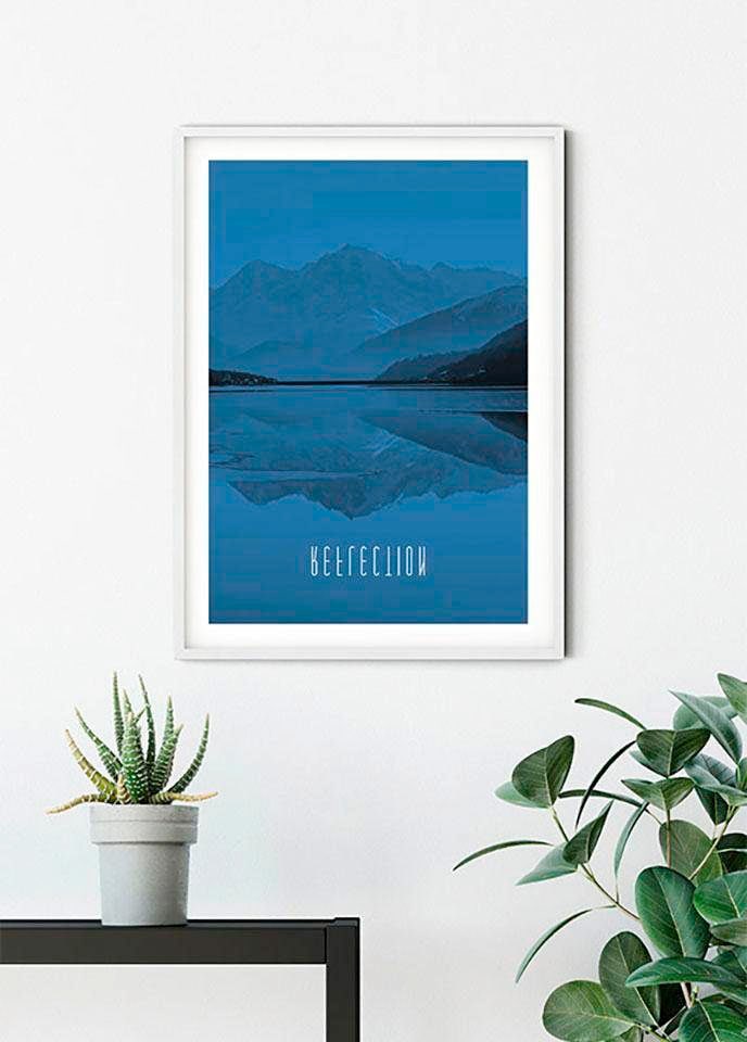 2024 super willkommen Komar Poster »Word Lake Reflection | Natur, St.), Blue«, Kinderzimmer, (1 BAUR Wohnzimmer Schlafzimmer