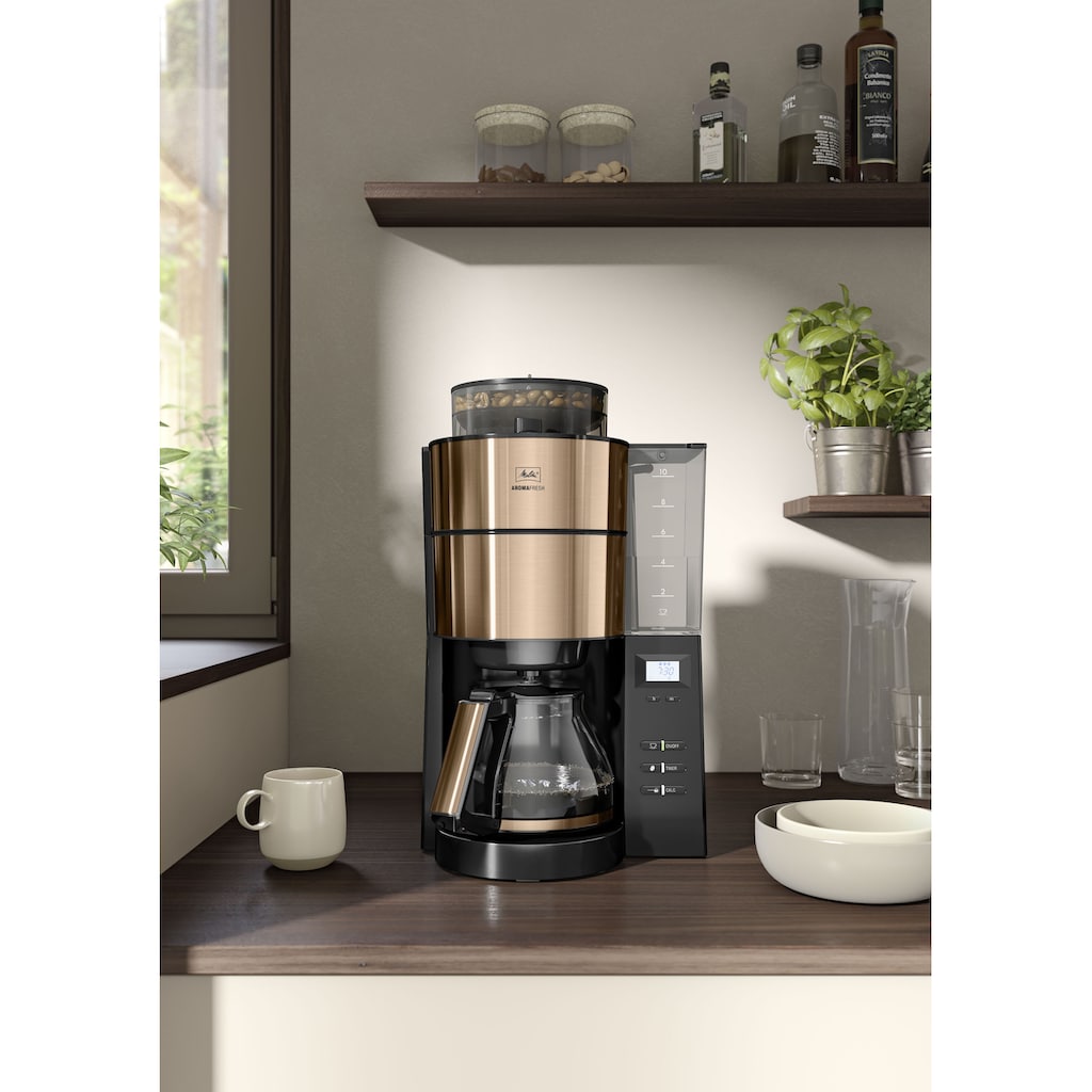 Melitta Kaffeemaschine mit Mahlwerk »AromaFresh Glas 1021-04«, 1,25 l Kaffeekanne, Papierfilter, 1x4