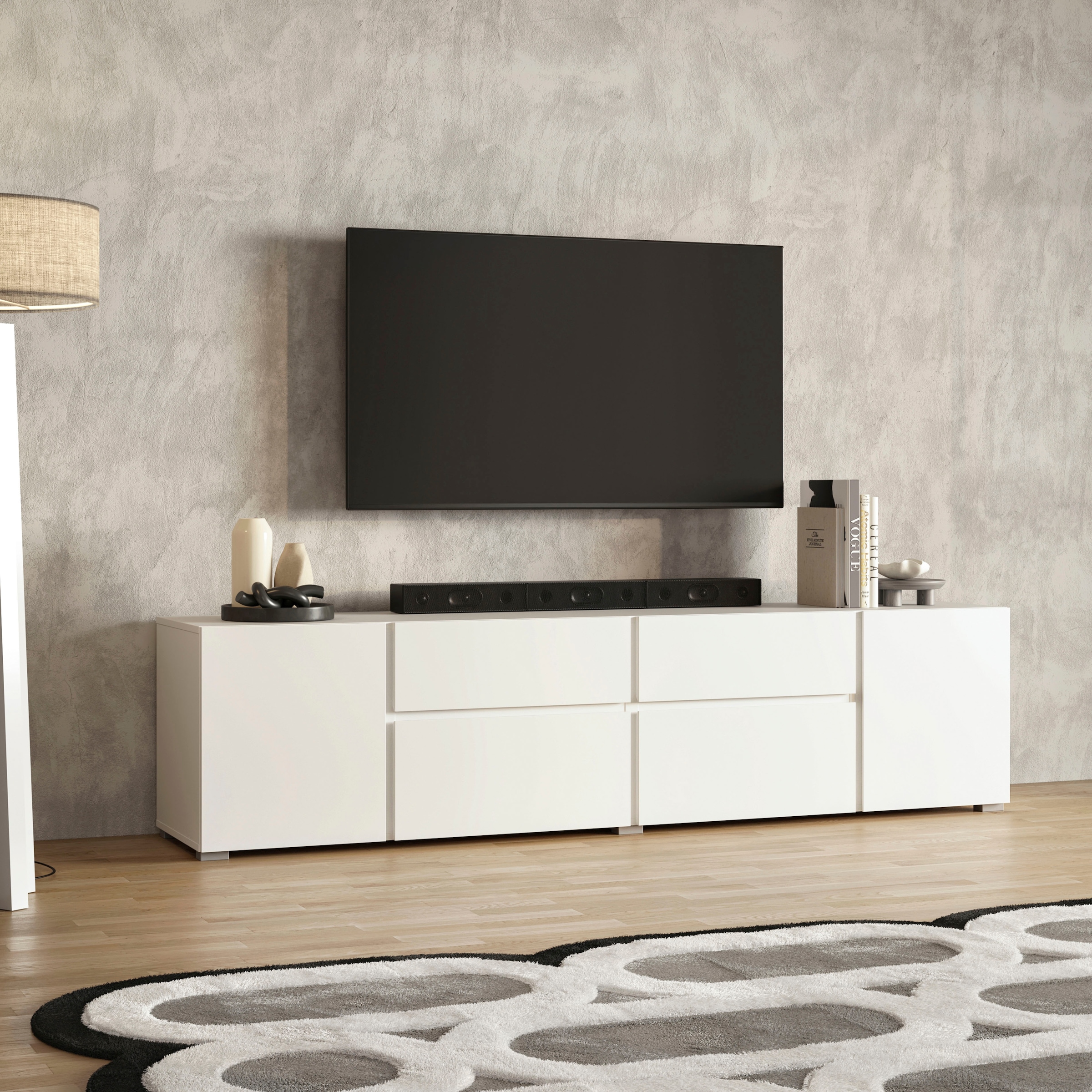 INOSIGN Lowboard »Asymetric, Breite 195 cm, grifflos, 2Klappen/2Schubkästen/2Tür«, TV-Schrank mit viel Stauraum, TV-Board