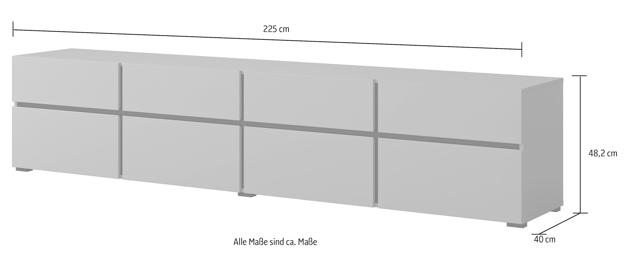 INOSIGN Lowboard »Cross, moderne grifflose TV-Kommode,4 Klappen/4 Schubkästen«, Breite 225 cm, TV-Schrank mit viel Stauraum, TV-Board