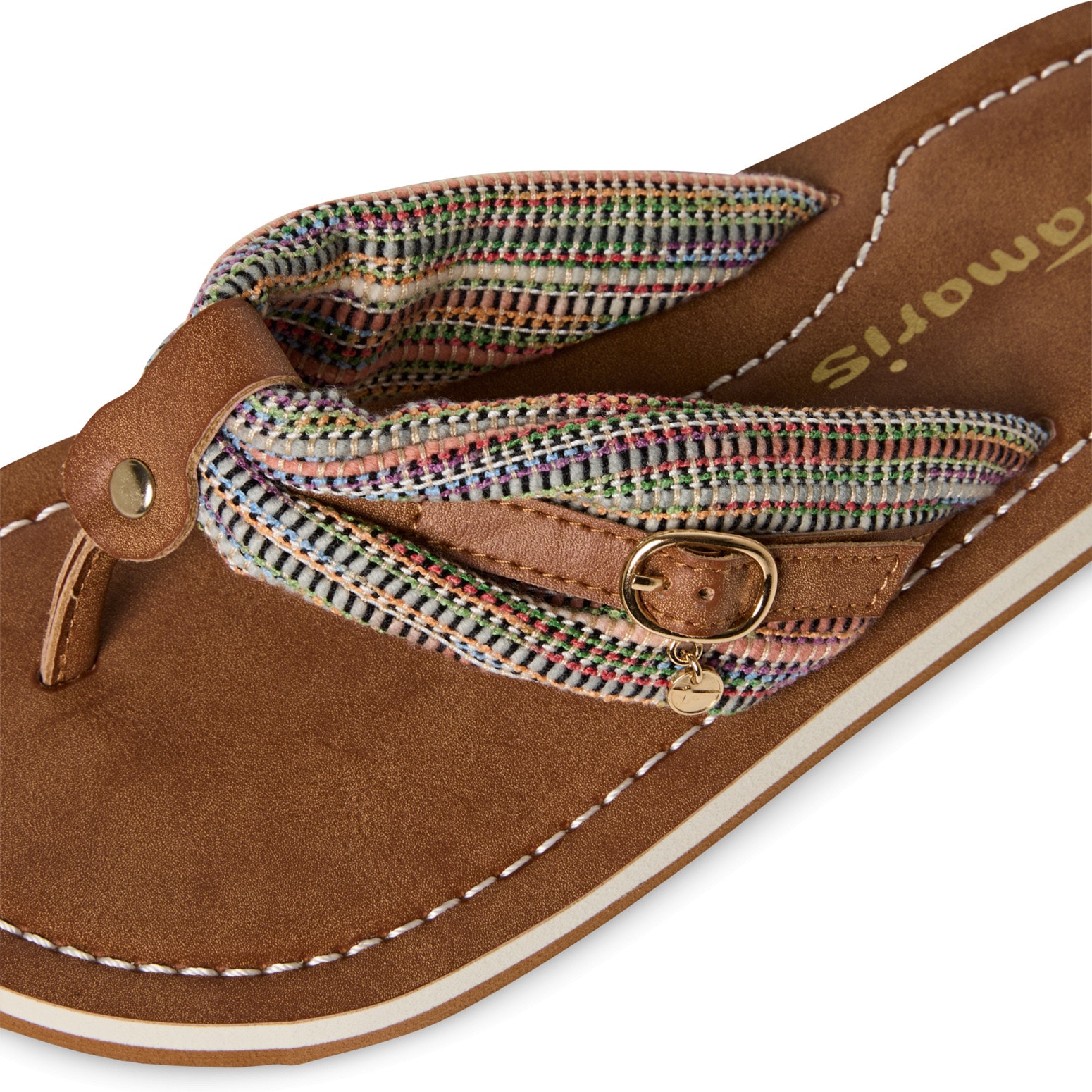 Tamaris Zehentrenner »AVRIL«, Sommerschuh, Flats, Schlappen mit T-Logoanhänger