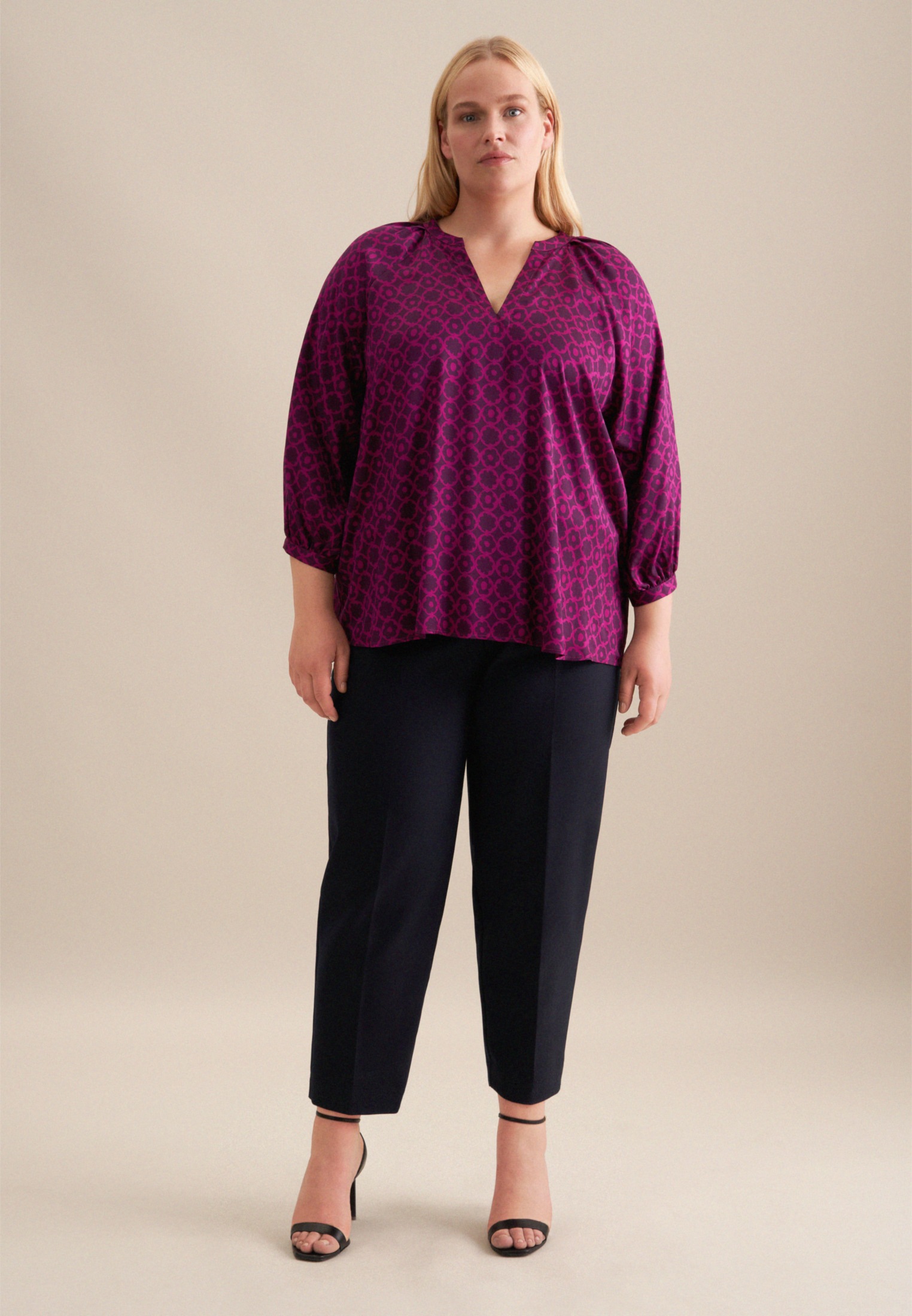 seidensticker Shirtbluse »Schwarze Rose«, 3/4-Arm Rundhals Druck