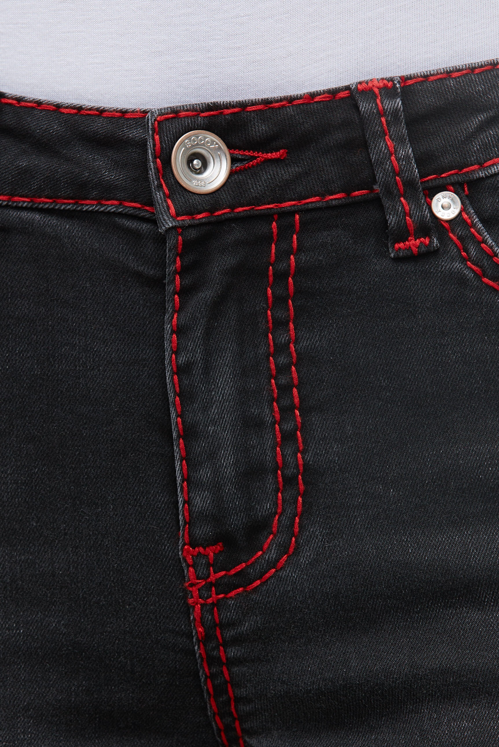 Regular-fit-Jeans SOCCX, Damen, Gr. 26, Länge 32, schwarz, Denim/Jeans, Material: 63% Baumwolle, 25% Polyester, 10% Viskose, 2% Elasthan, Zusatz: Enthält nichttextile Teile tierischen Ursprungs (Badge), Abriebeffekte, regular fit, Jeans, mit breiten Nähte 3