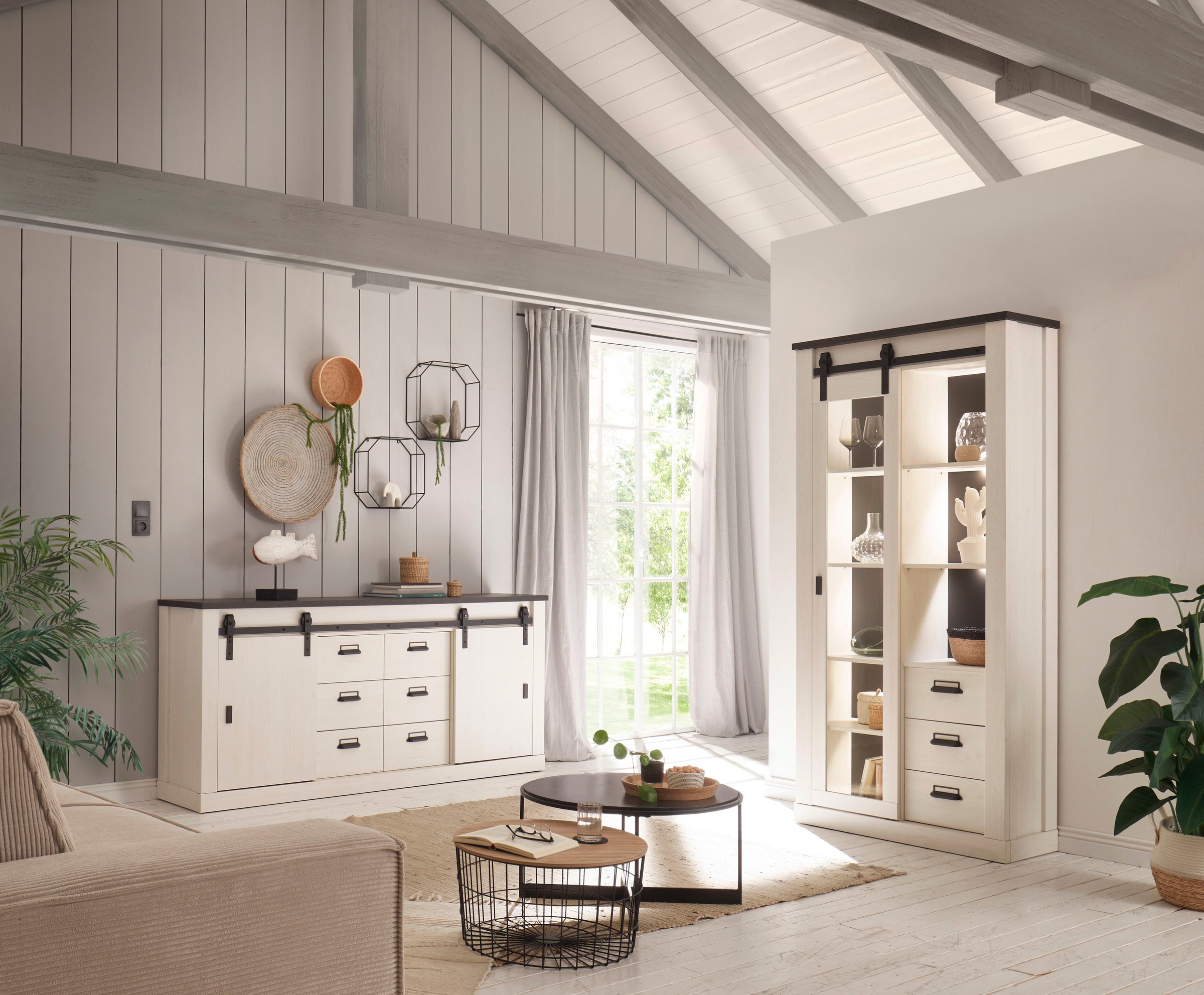 Home affaire Wohnwand "SHERWOOD" 2 Stk. tlg. Scheunentorbeschlag und Apothe günstig online kaufen