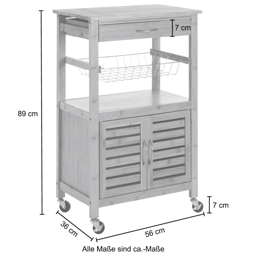 welltime Küchenwagen »Bambus«, B/H/T: 56/89/36 cm