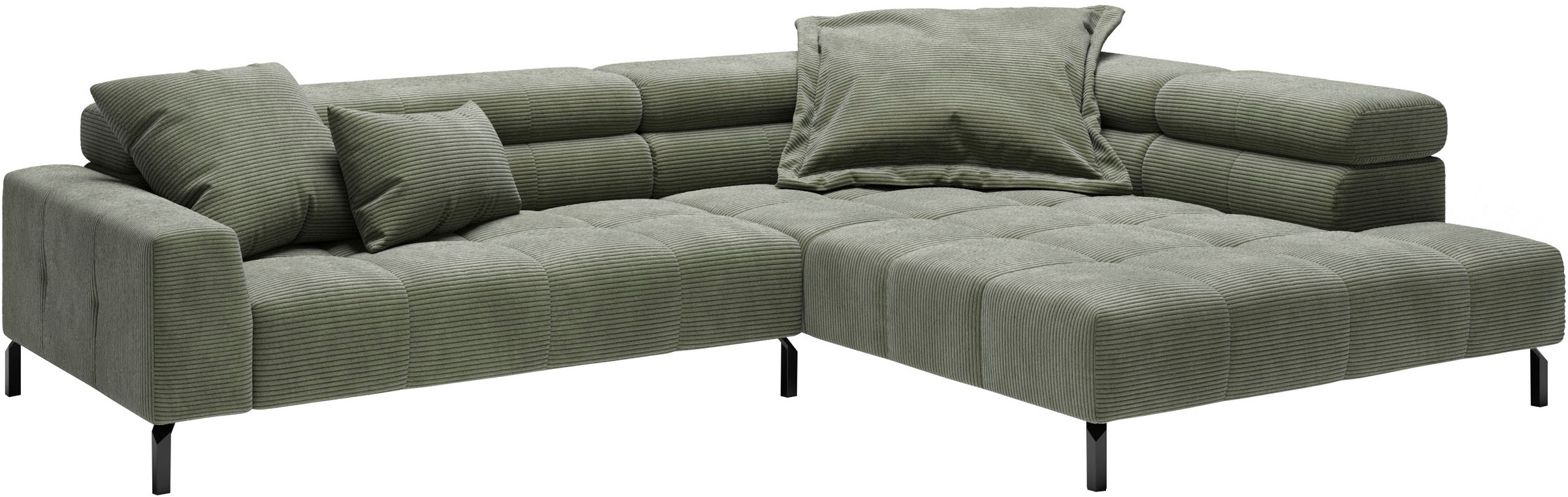 Ecksofa HOME AFFAIRE "Claya, L-Form, incl. Kopfteilverstellung, Breite 311 cm", grün (turtle), B:311cm H:71cm T:219cm, 88% Polyester, 12% Polyacryl, Sofas, Ecksofa, mit elektrischem Sitzvorzug im Hauptelement 2