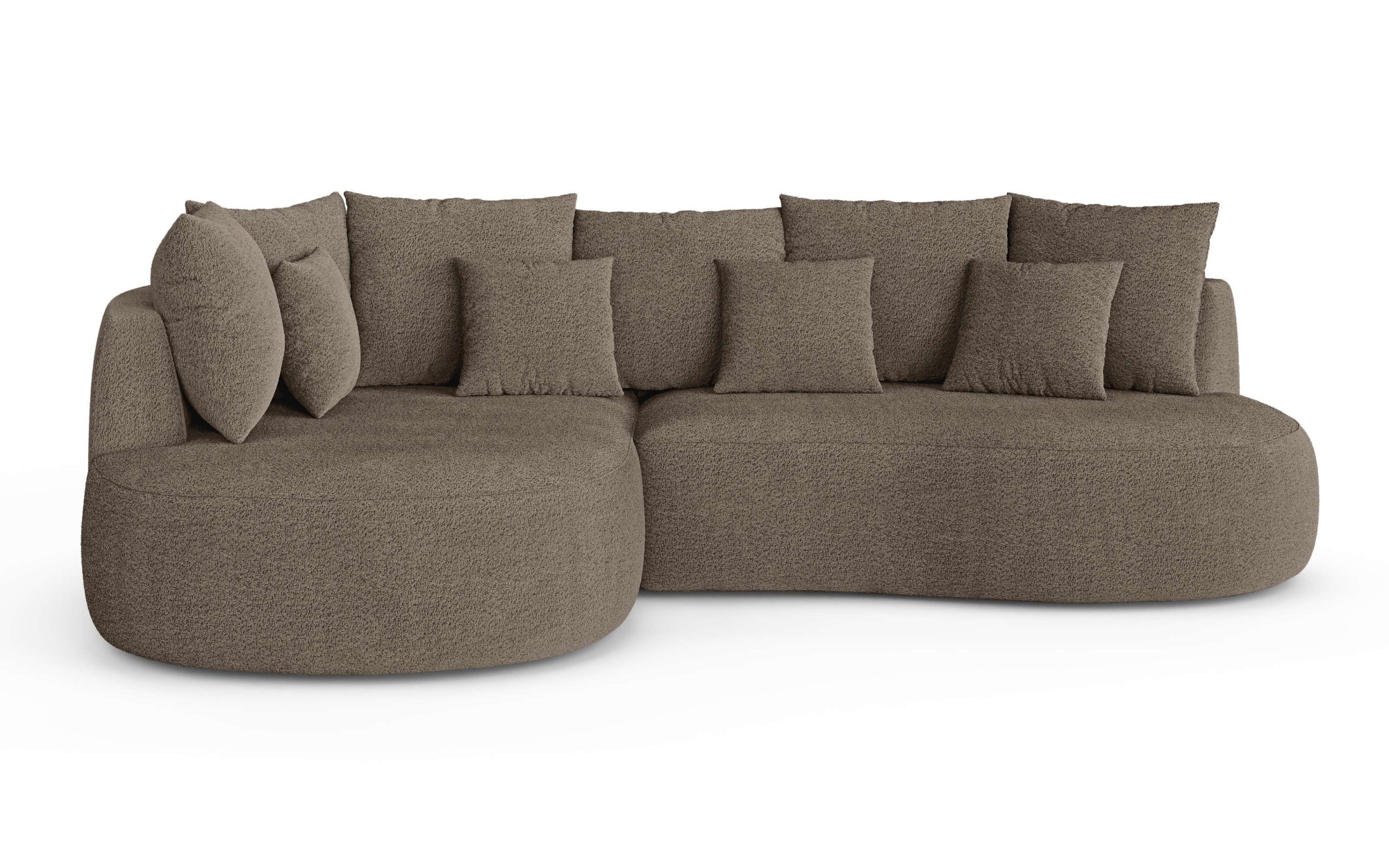 homsy by Ana Johnson Ecksofa »PEBBLA L-Form mit vielen Kissen, modernes Design, Bezug- Boucle« Breite 267 cm, Design-Sofa mit Ottomane recht/links bestellbar