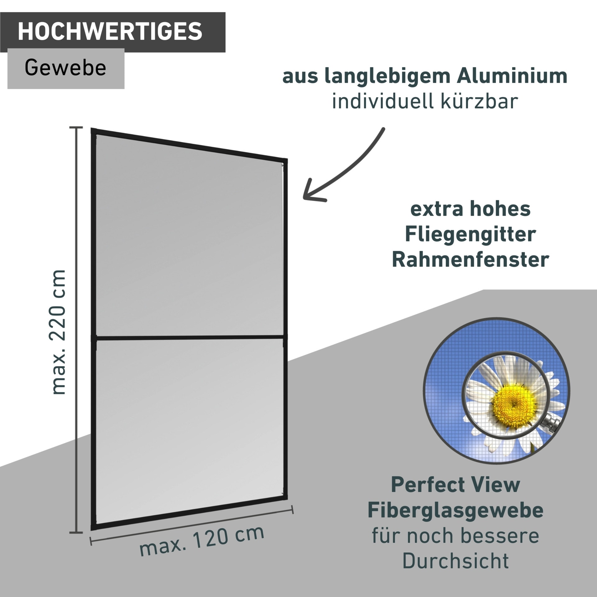 Windhager Insektenschutz-Fensterrahmen »Expert für bodentiefe Fenster, Insektenschutz aus Fiberglasgewebe« Fliegengitter in weiß, anthrazit erhältlich, 120x220cm, ohne bohren