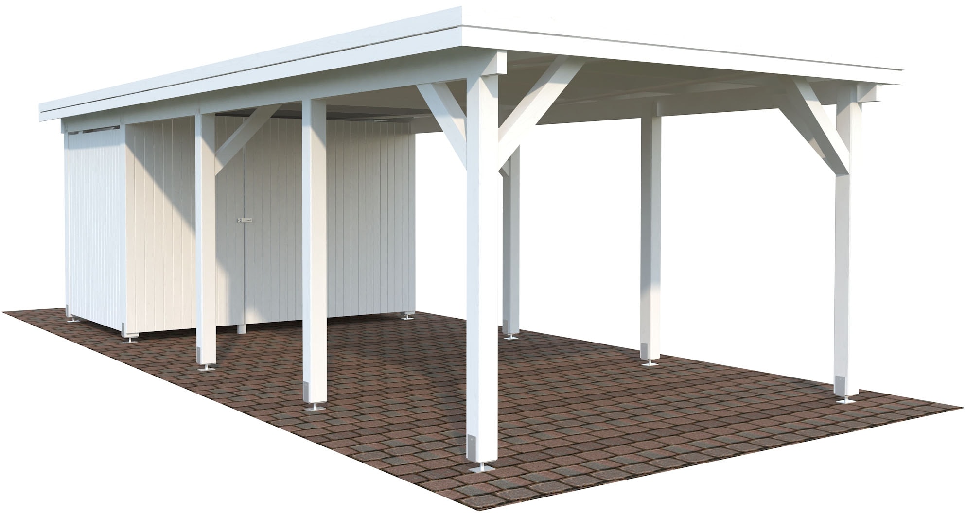 Palmako Einzelcarport "Karl mit Geräteraum" Massivholz 291 cm weiß/weiß