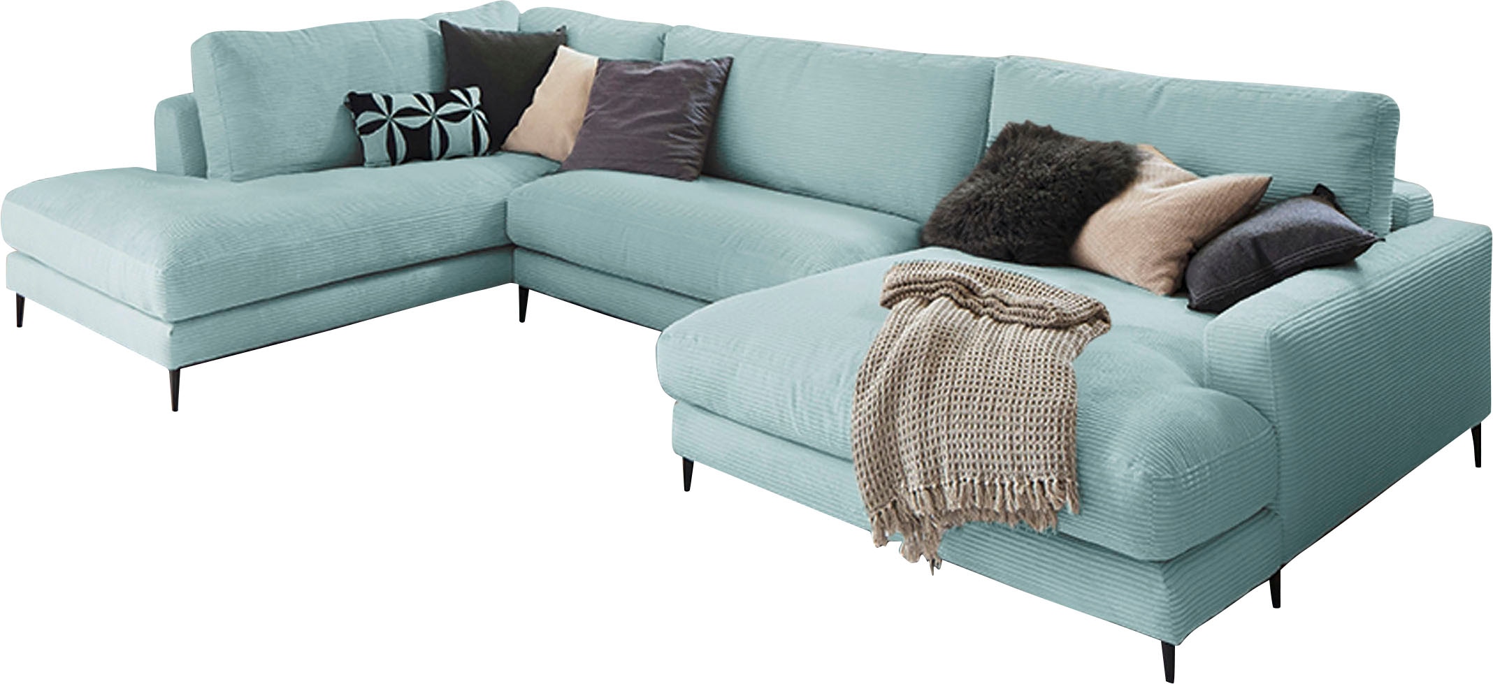 INOSIGN Wohnlandschaft »Downtown XXL B/T/H: 341/223/84 cm Loungemöbel zum Relaxen«, weicher Sitzkomfort, Cord-Bezug, weicher Sitzkomfort U-Form