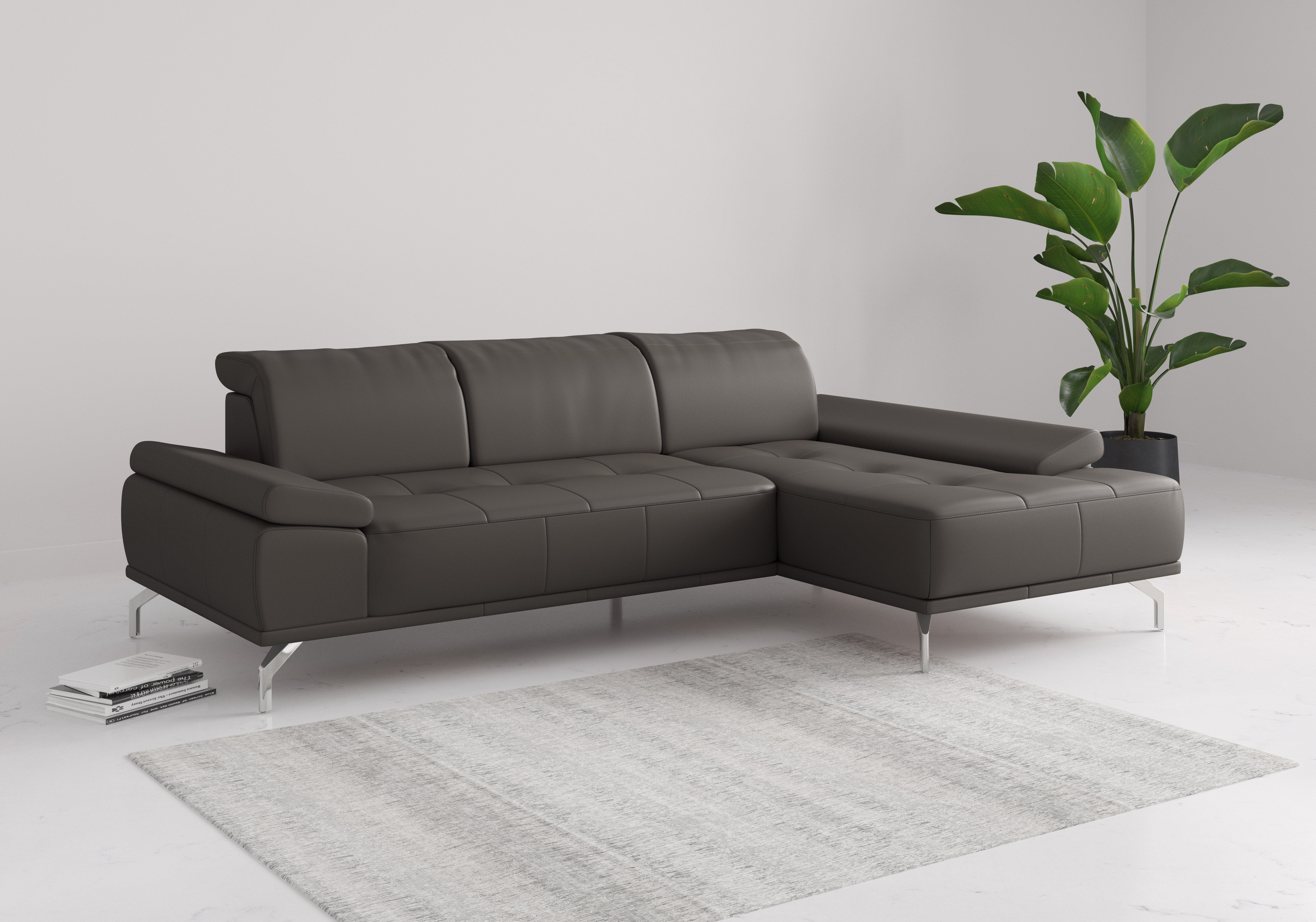 OTTO home Ecksofa "Caluna, L-Form, B:280cm, Federkern, in Stoff und Leder" Inkl.Sitztiefenverstellung, wahlweise mit Kopf- und Armteilverstellung