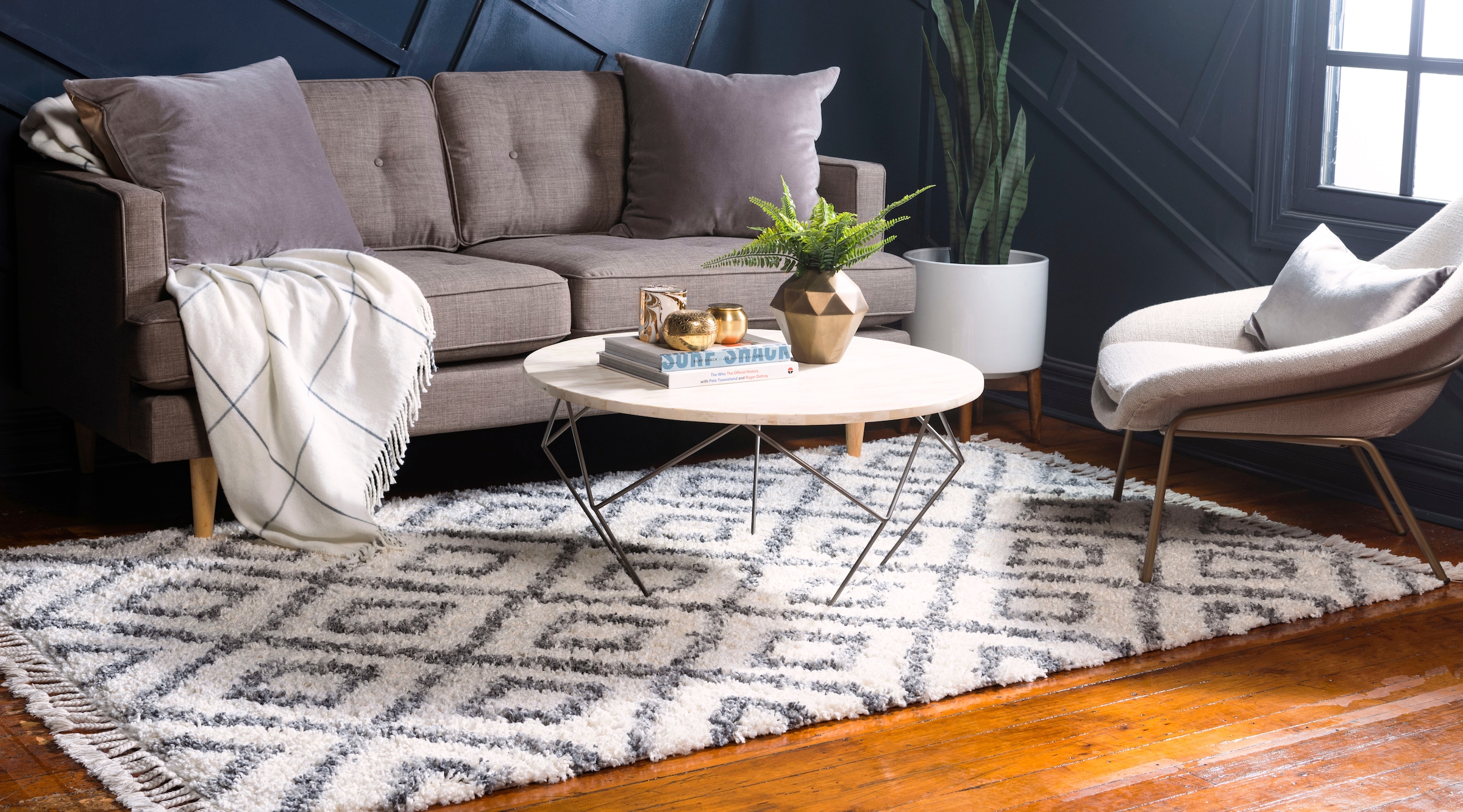 Myflair Möbel & Accessoires Hochflor-Teppich »Top Shag Lagerräumung«, rechteckig, 32 mm Höhe, gewebt, Rauten Design, melierte Optik, weich & kuschelig, mit Fransen