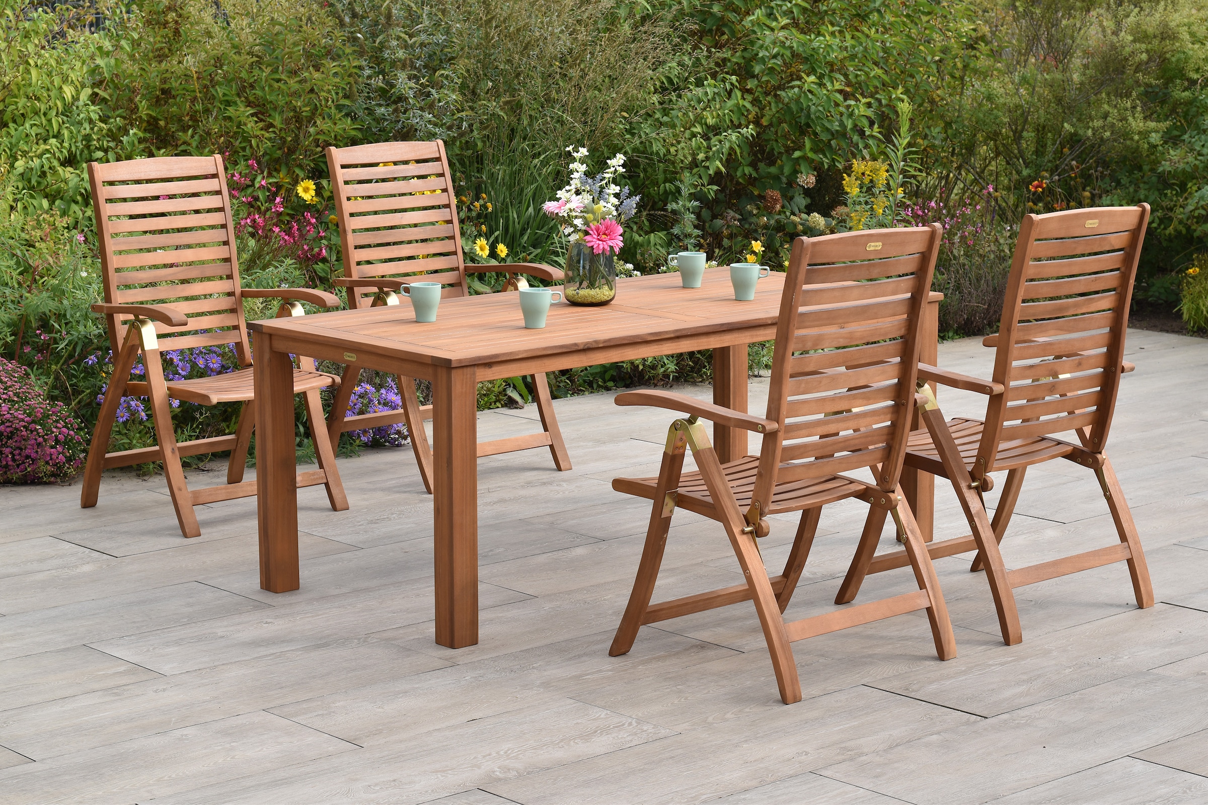 MERXX Garten-Essgruppe »Paraiba« Set, 5 tlg. inkl. 4 Klappsessel, 1 Tisch