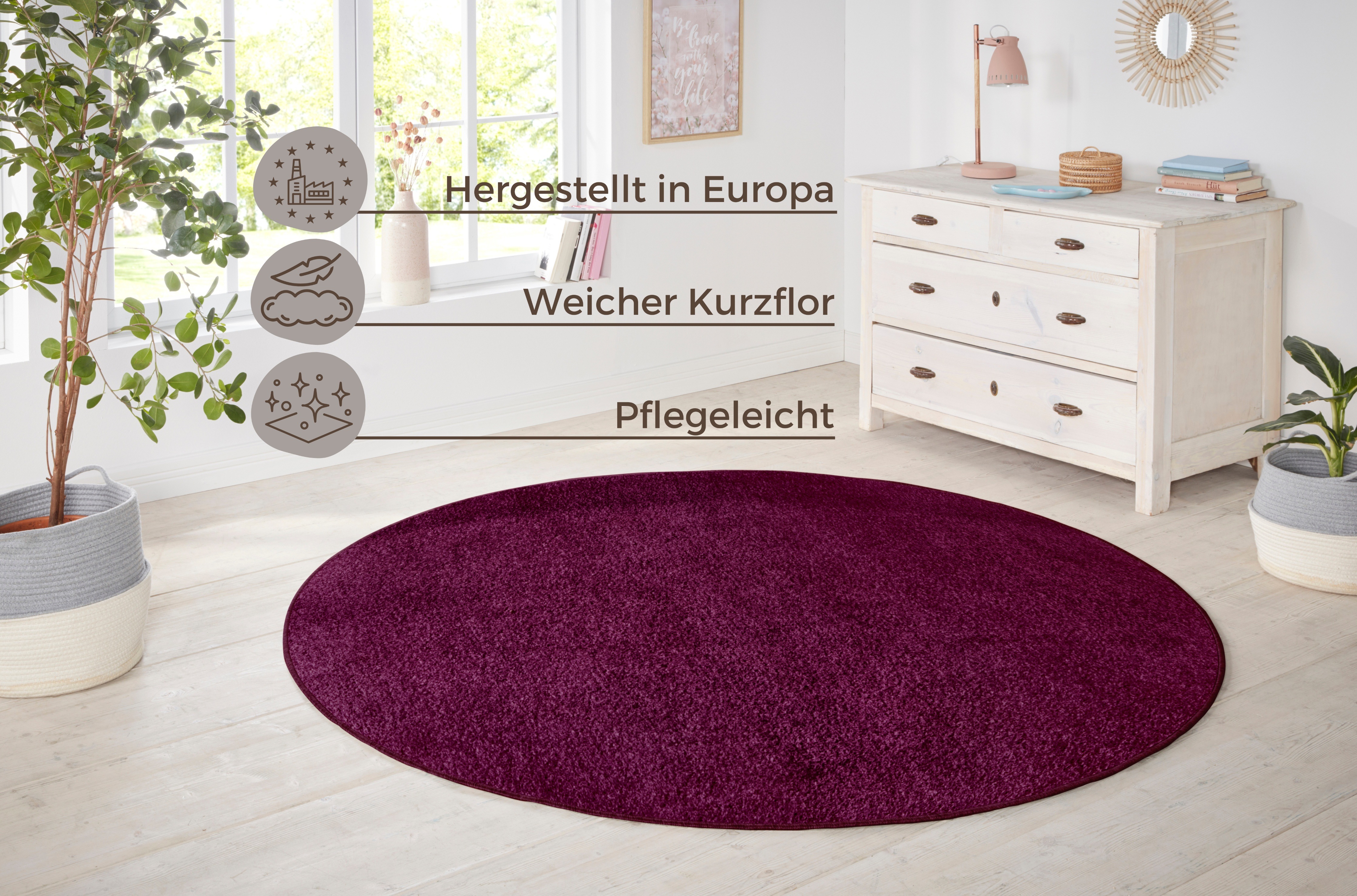 Thumbnail - HANSE Home Teppich "Shashi", rund, 8,5 mm Höhe, Kurzflor, Unifarben, Teppich, Weich, Esszimmer, Kinderzimmer, Flur