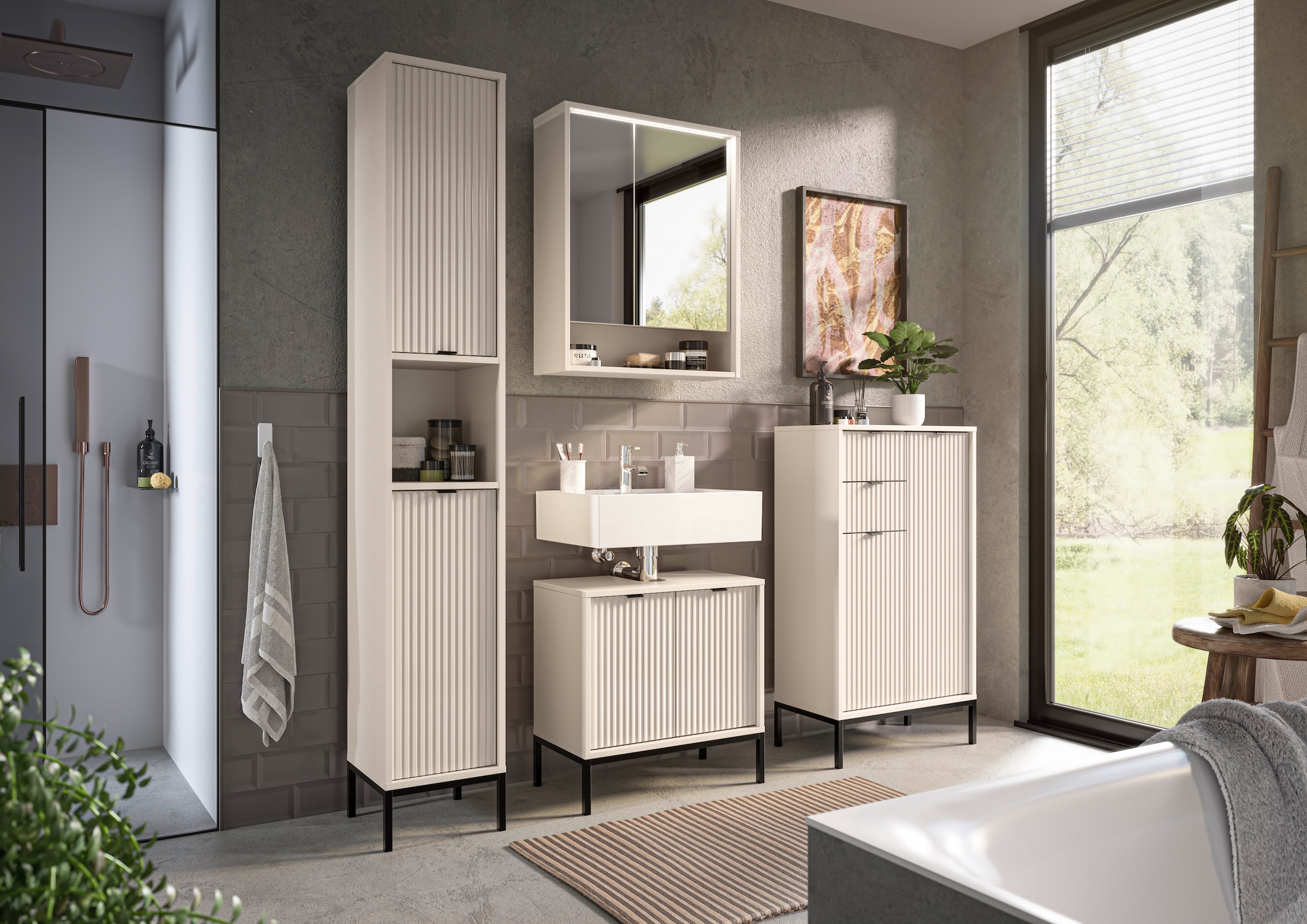 BASIC by Balculina Hochschrank »Lucera Hochschrank, Badezimmerschrank BxHxT 32x195x32« 1 Stk. tlg. Breite 32 cm, Tür L/R montierbar