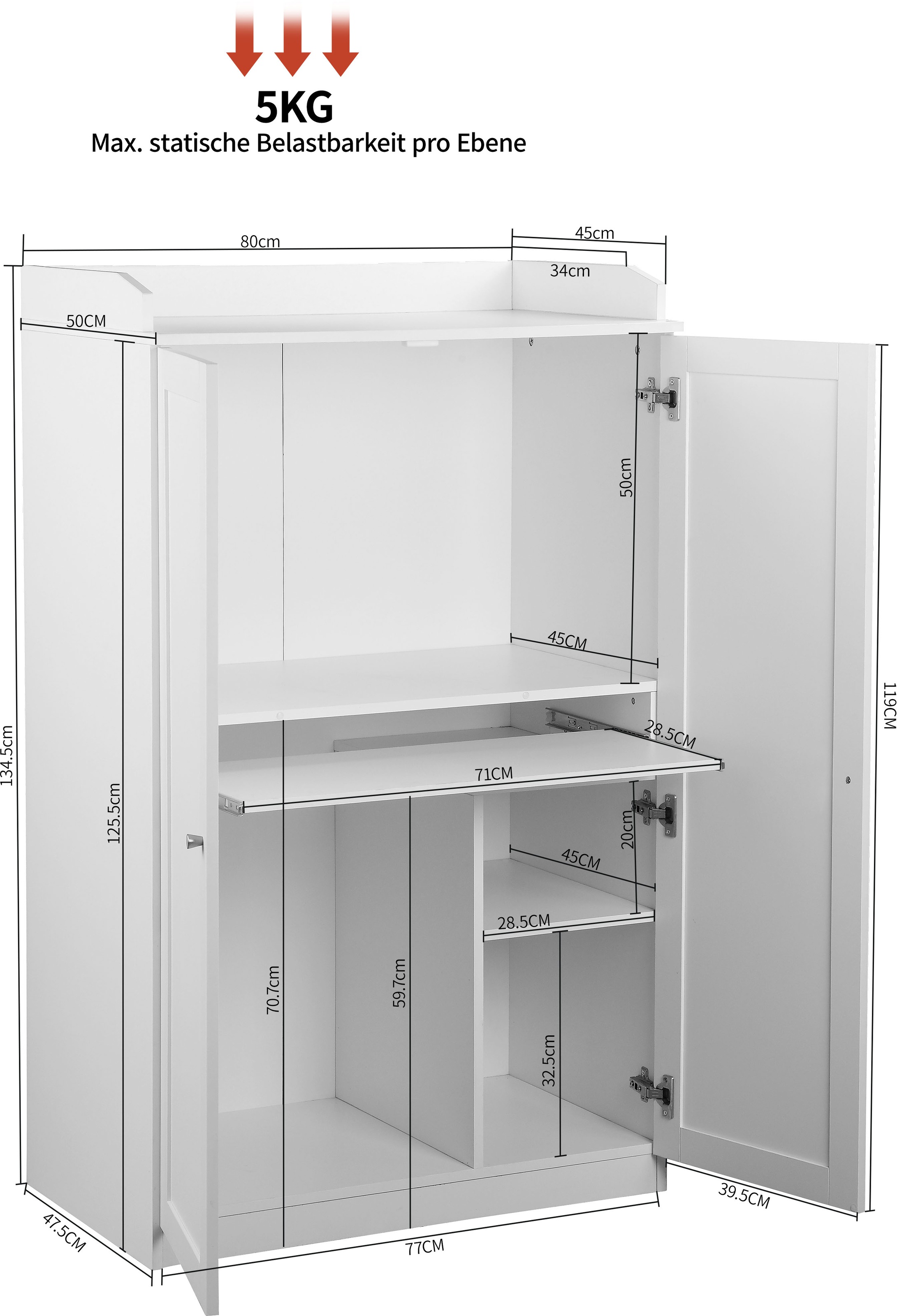 Home affaire Sekretär »Aalborg«, PC-Schrank im Landhaus-Stil, Tastaturauszug, Stauraum, 80x134,5 cm