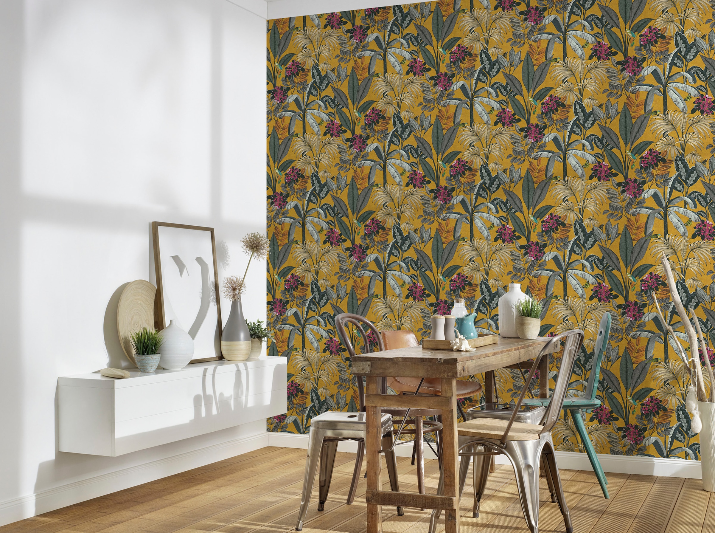 A.S. Création Vliestapete »PintWalls Dschungeltapete Floral«, matt-gemustert-neutral, Blätter Tapeten Wohnzimmer Schlafzimmer Küche modern Design Wandtapete