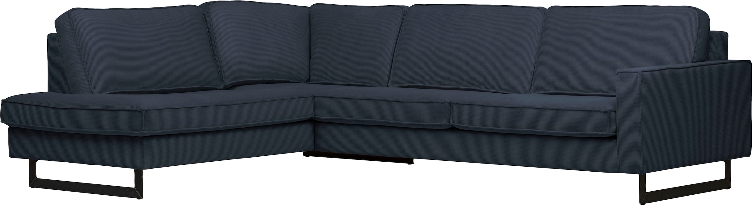 Places of Style Ecksofa »Pinto, 290 cm, Cord, Chenille, Lederoptik, Ottomane links / rechts«, mit Keder, schwarze Metallfüße, Wellenunterfederung