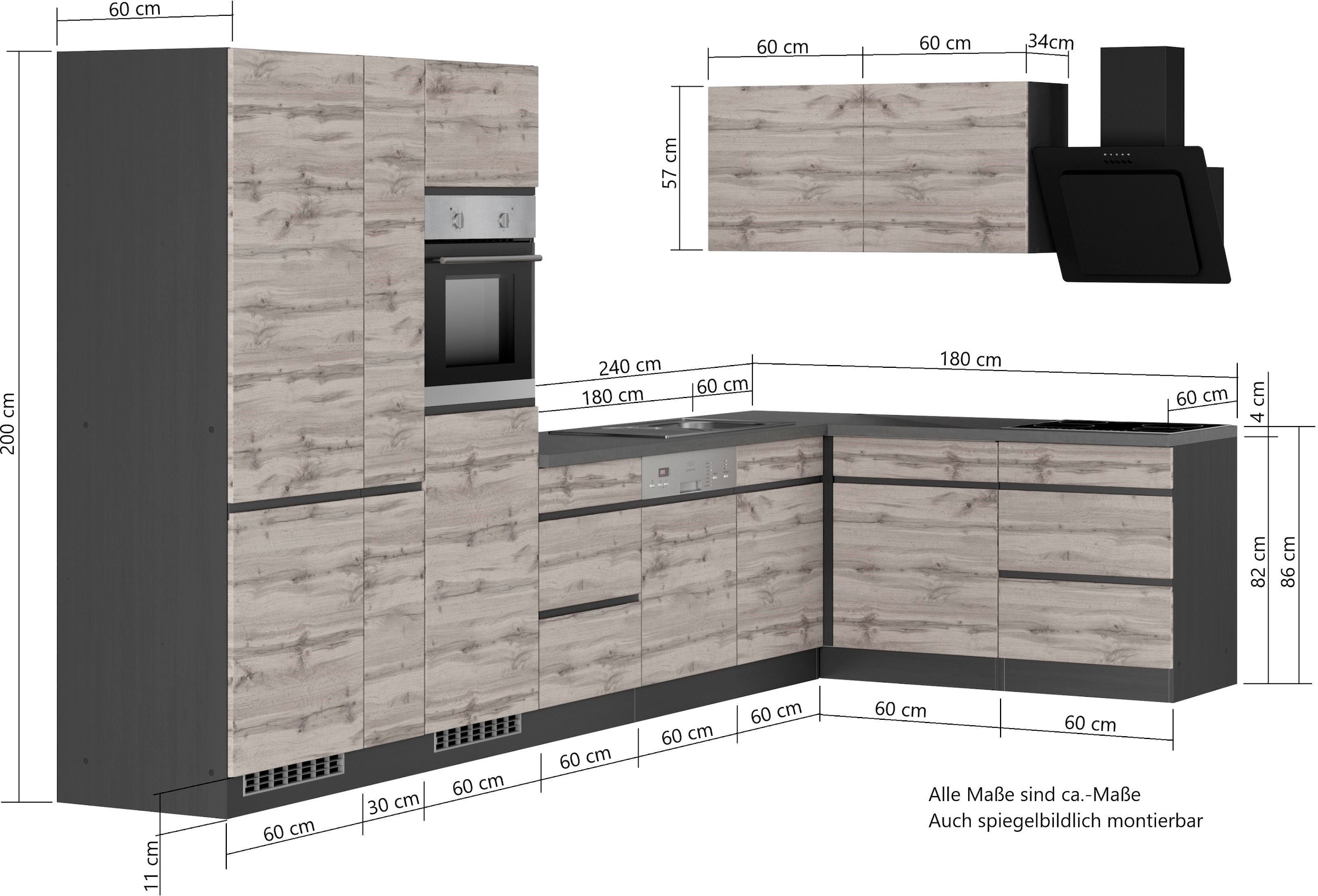 KOCHSTATION Winkelküche »KS-Riesa«, Stellbreite 390/180 cm, ohne E-Geräte