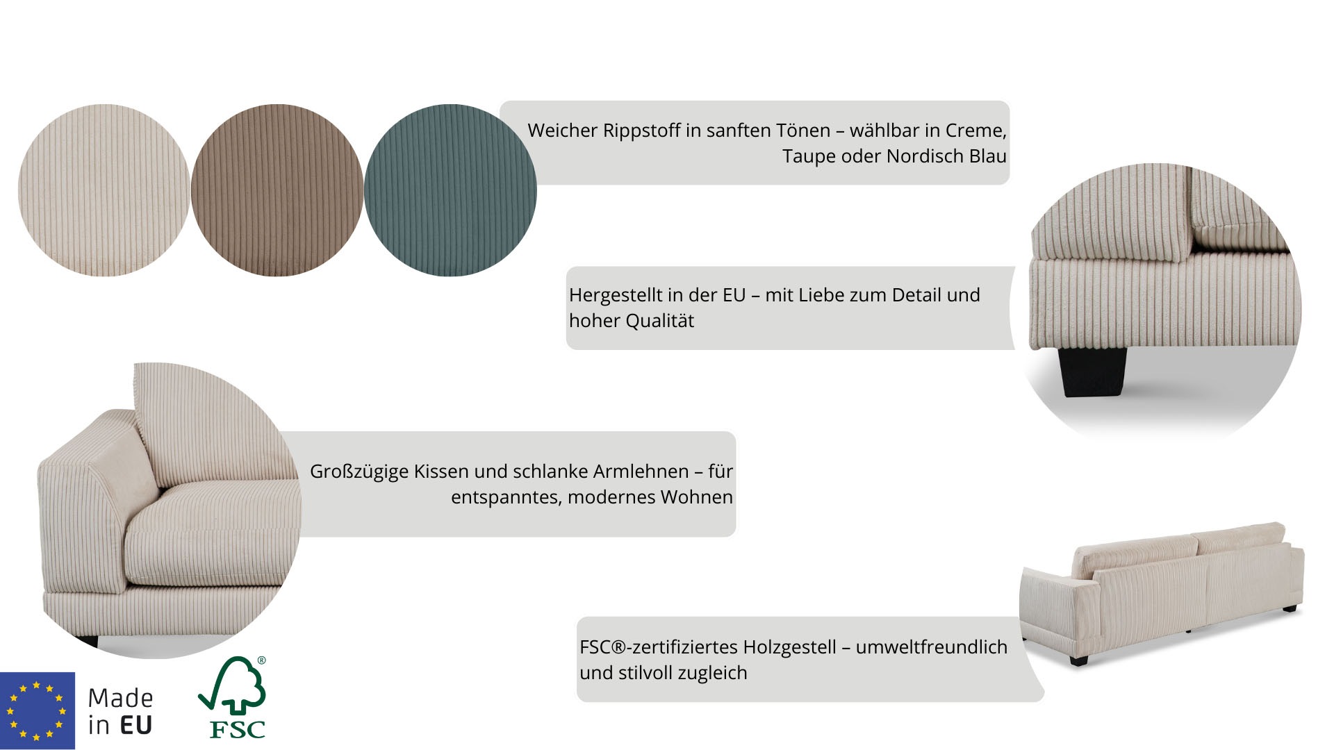 Home affaire 3,5-Sitzer »Parennes«, mit attraktivem Cord-Stoff, mit Kaltschaum