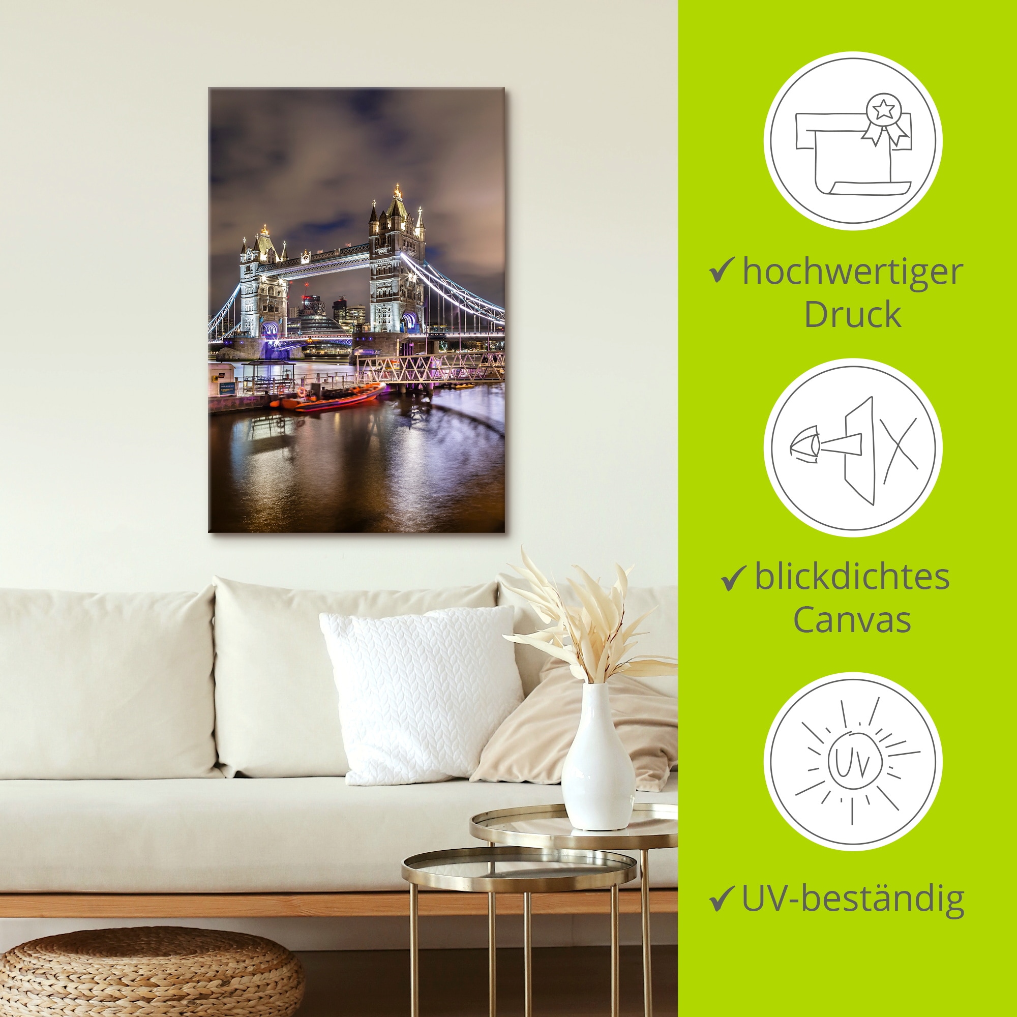 Artland Wandbild »LONDON Tower Bridge im Abendlicht« London 1 Stk. tlg. als Alubild, Leinwandbild, Poster, Wandaufkleber in verschied. Größen