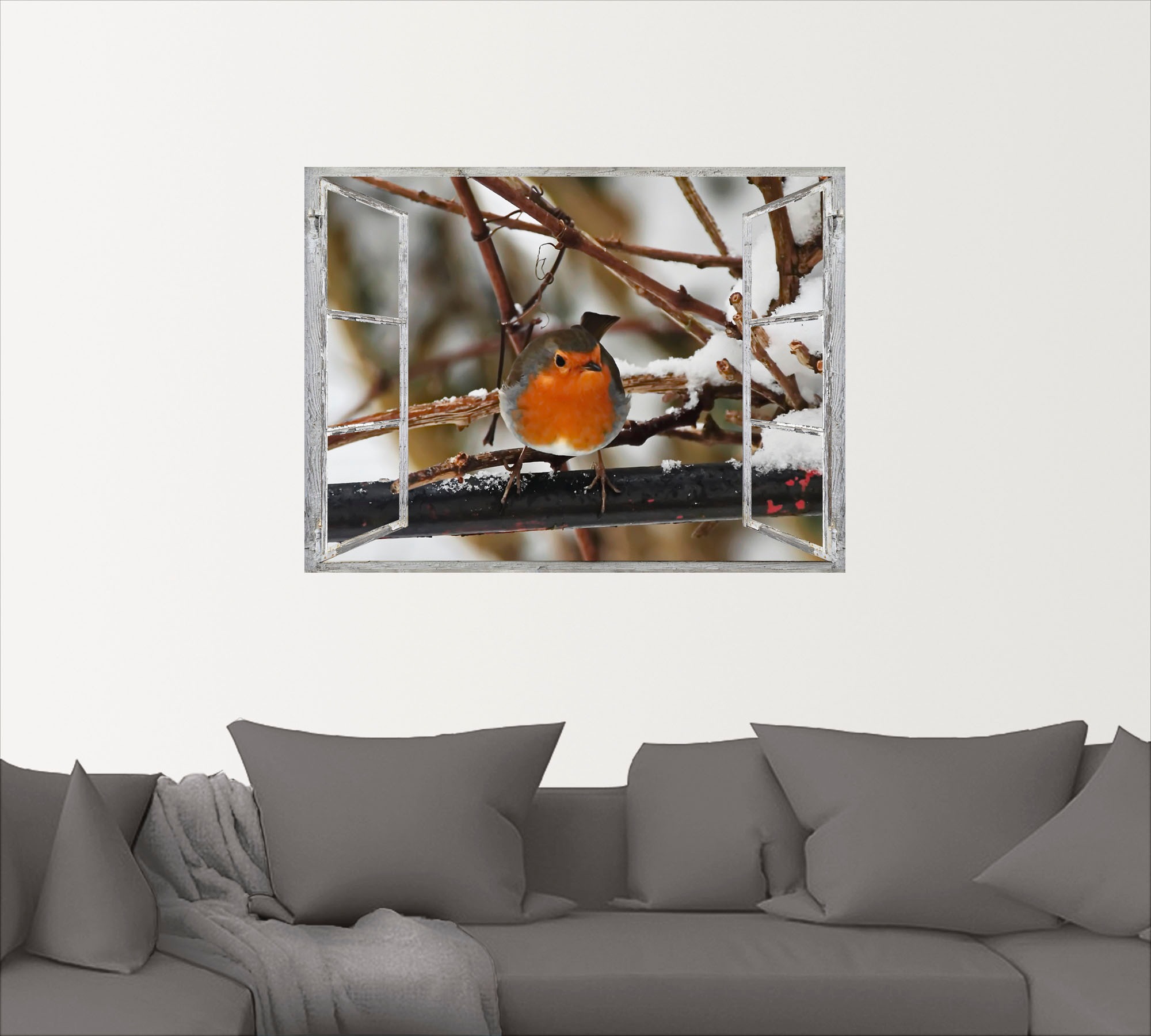 Artland Wandbild "Fensterbild - Rotkehlchen", Vögel, (1 St.), als Poster, W günstig online kaufen