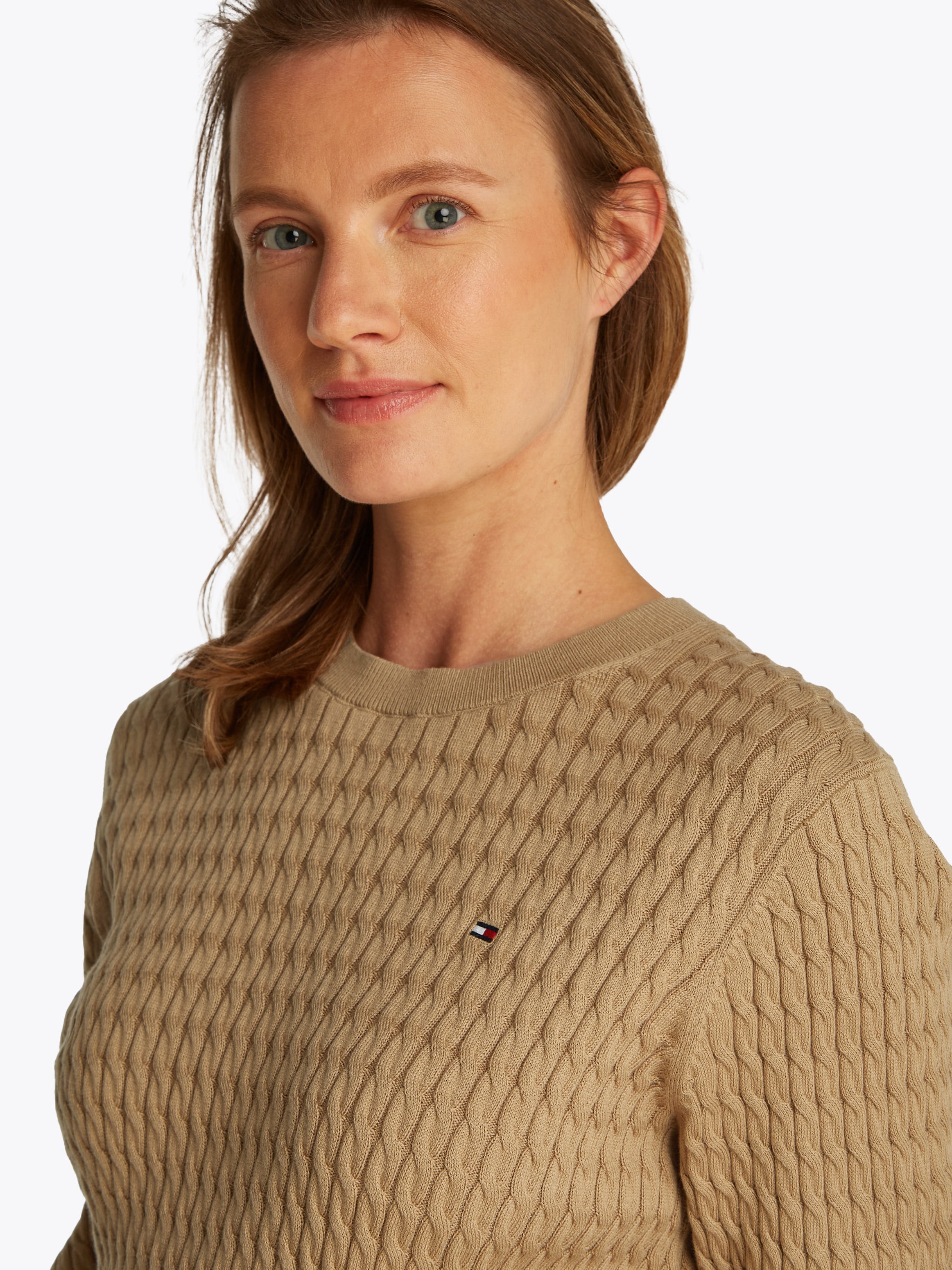 Tommy Hilfiger Rundhalspullover »CO CABLE C-NK LS SWEATER«, mit Zopfmuster