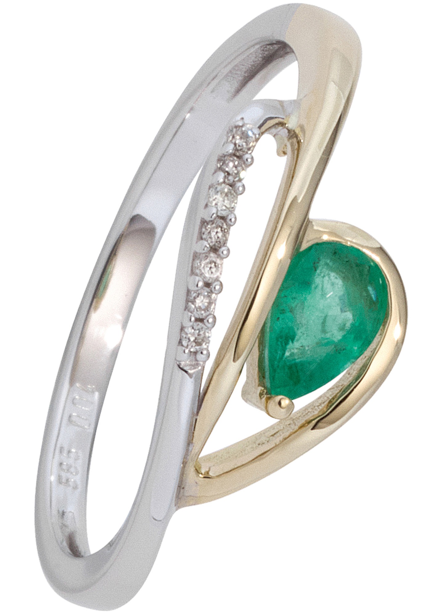 Fingerring JOBO "Bicolor Ring Smaragdring" Gr. 54, gelbgold 585, Fingerringe, Damen, 54, P2 = erkennbare Einschlüsse, Diamanten Gelbgold 585 Weißgold 585, Diamanten, Gelbgold 585, Weißgold 585, Fingerring, 585 Gold mit Smaragd und 7 Diamanten