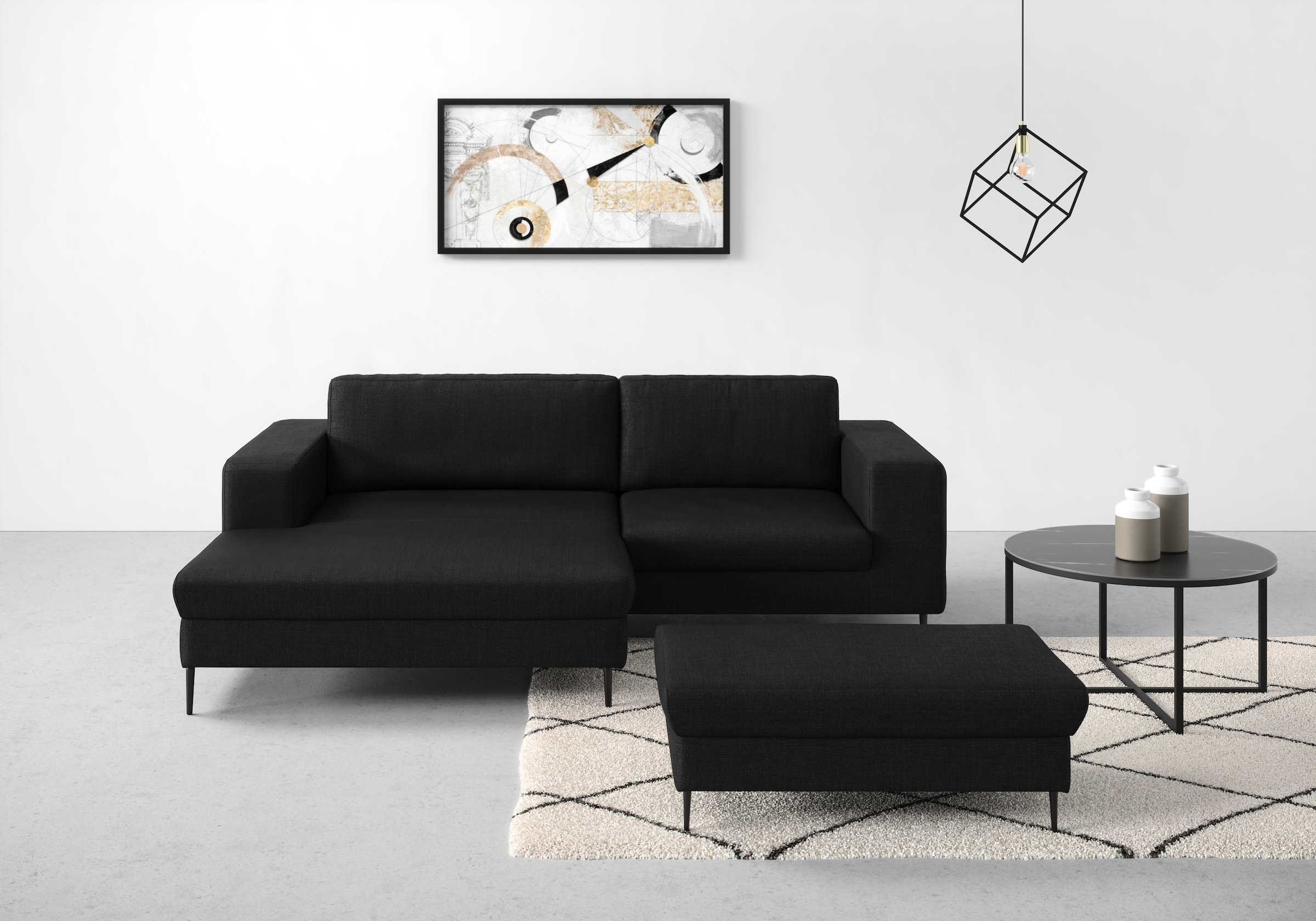 DOMO collection Ecksofa "Modica kompakt und elegant, Breite 244, L-Form" Auch in Cord, Fußhöhe passend für gängige Saugroboter